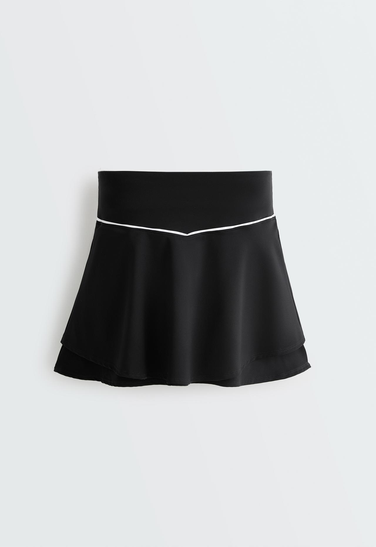 Double layer high rise short skirt — BLACK