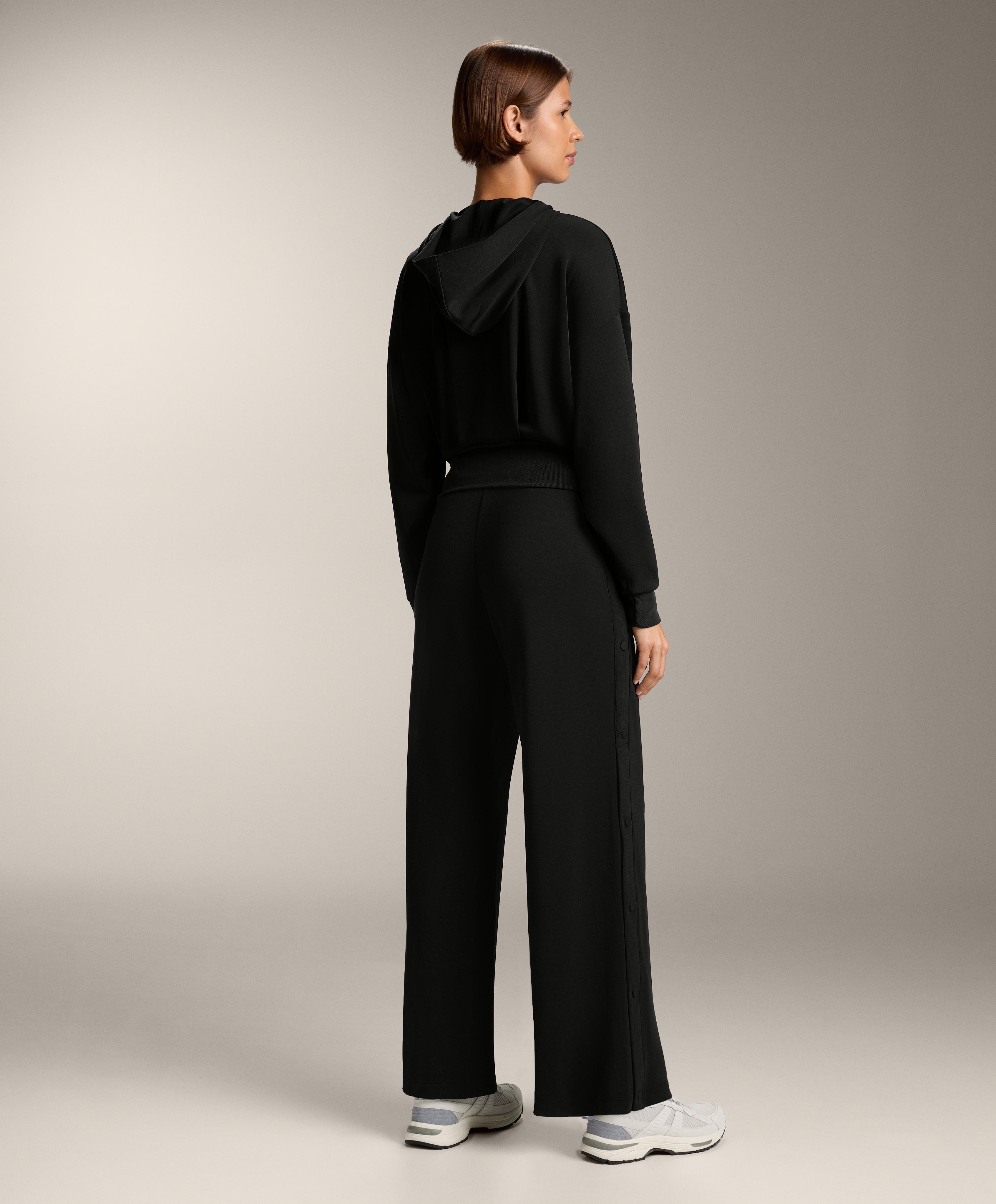 Straight-leg trousers with buttons and rib with soft-touch modal — BLACK