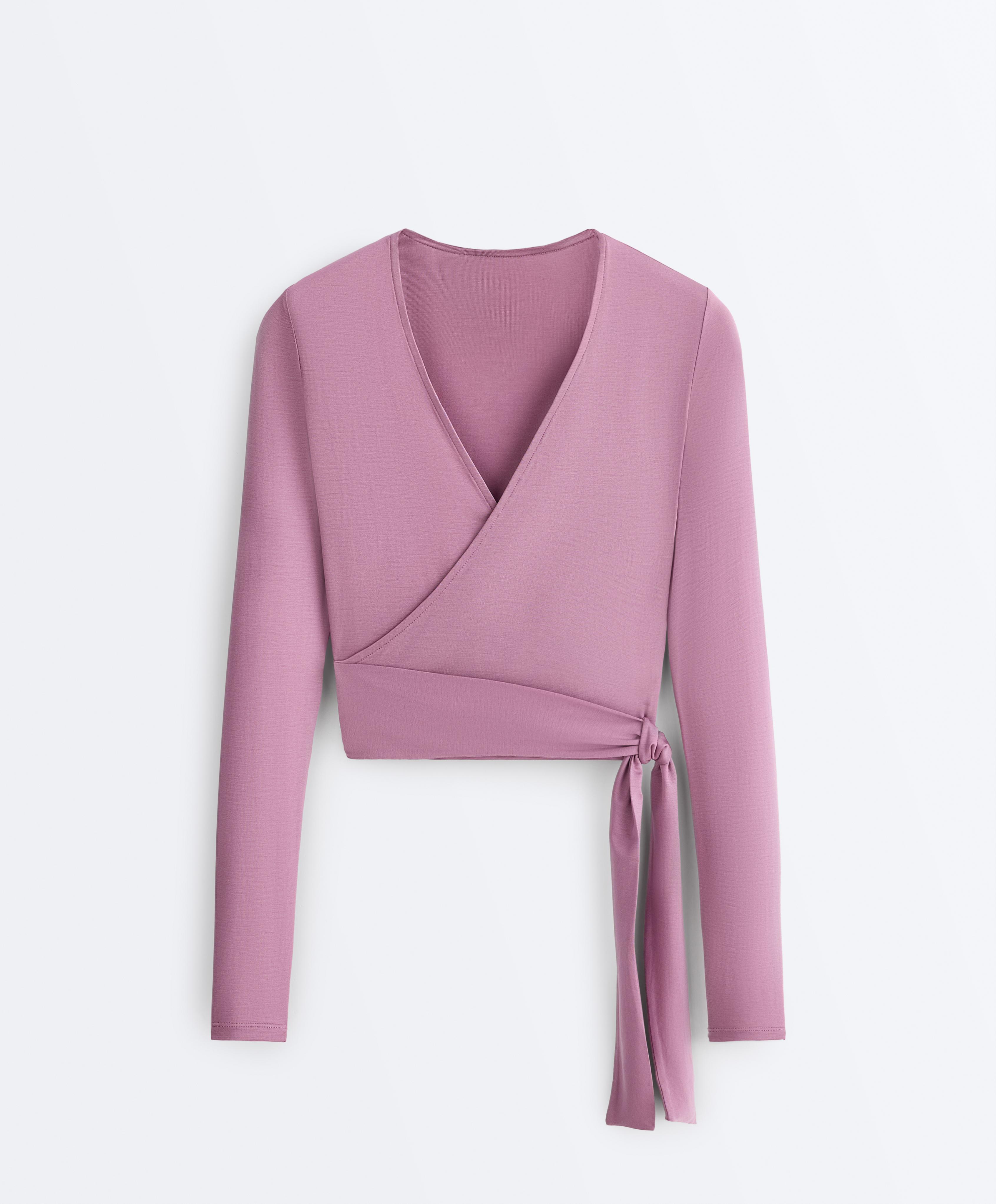 Lyocell blend wrap T-shirt — MAUVE PINK
