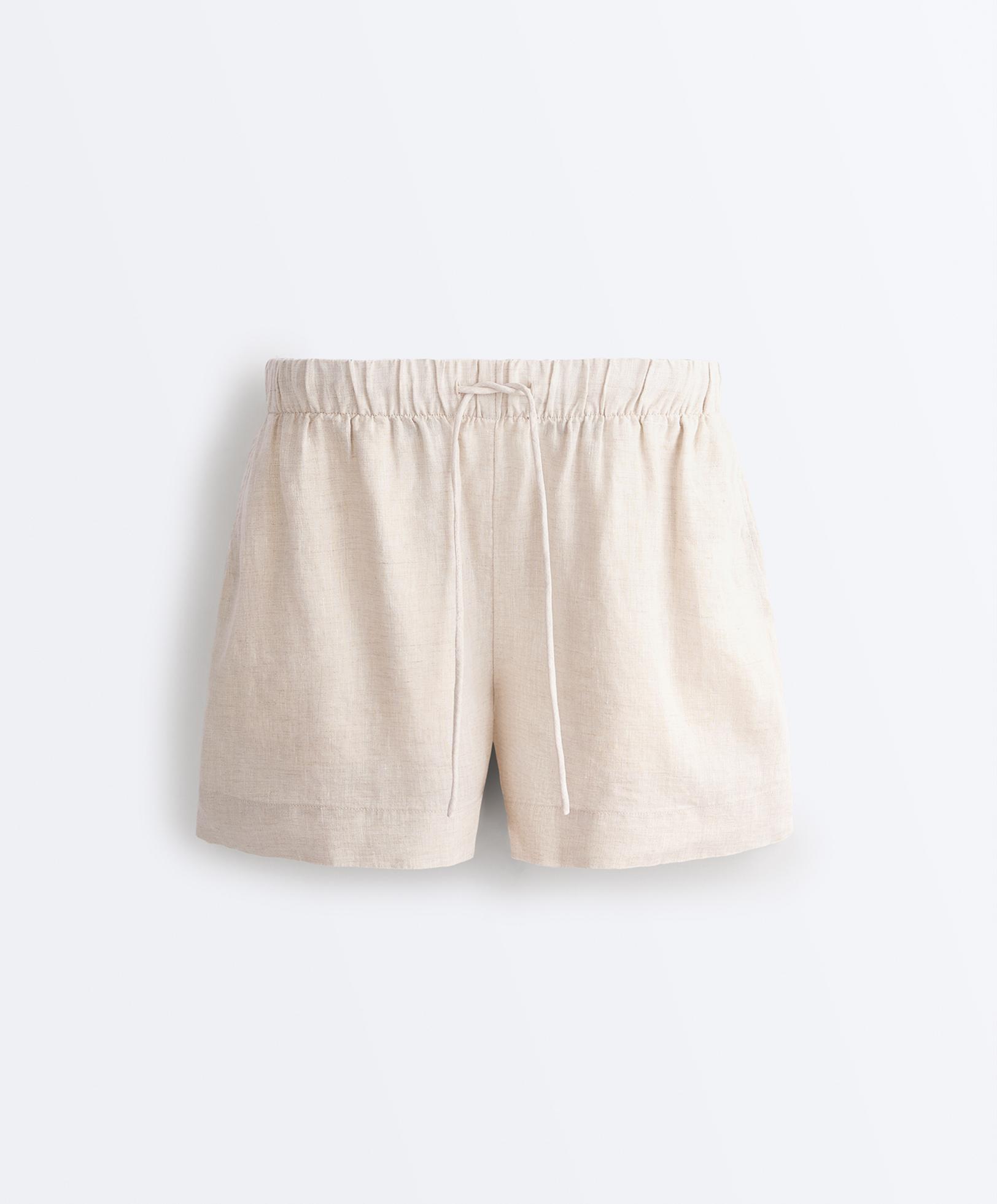 100% linen mid-rise shorts — SAND MELANGE