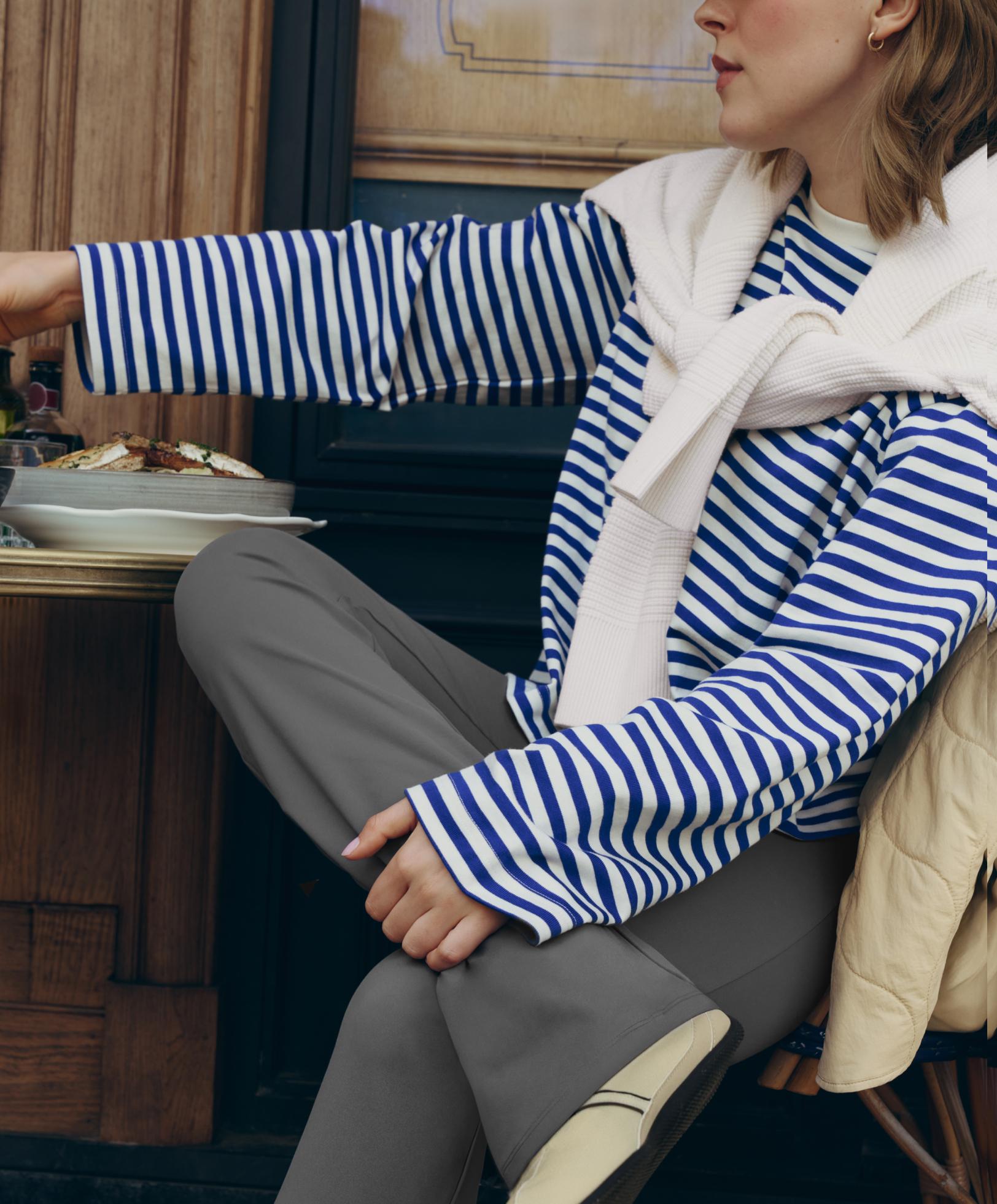 Striped cotton long-sleeved T-shirt