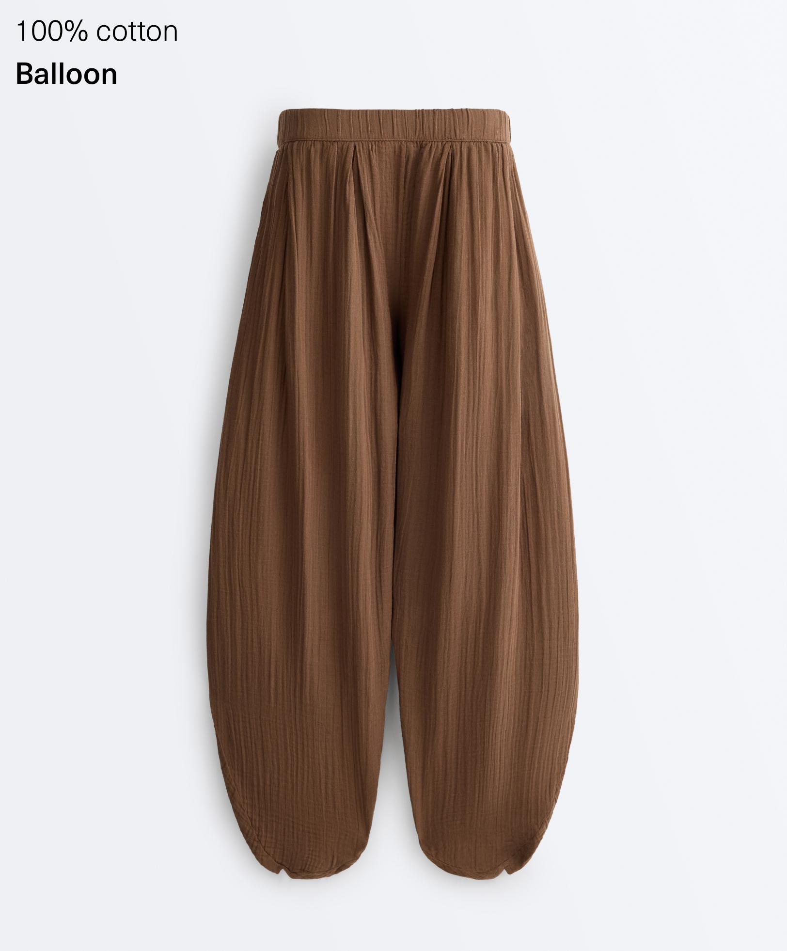 100% cotton muslin balloon trousers — TAN