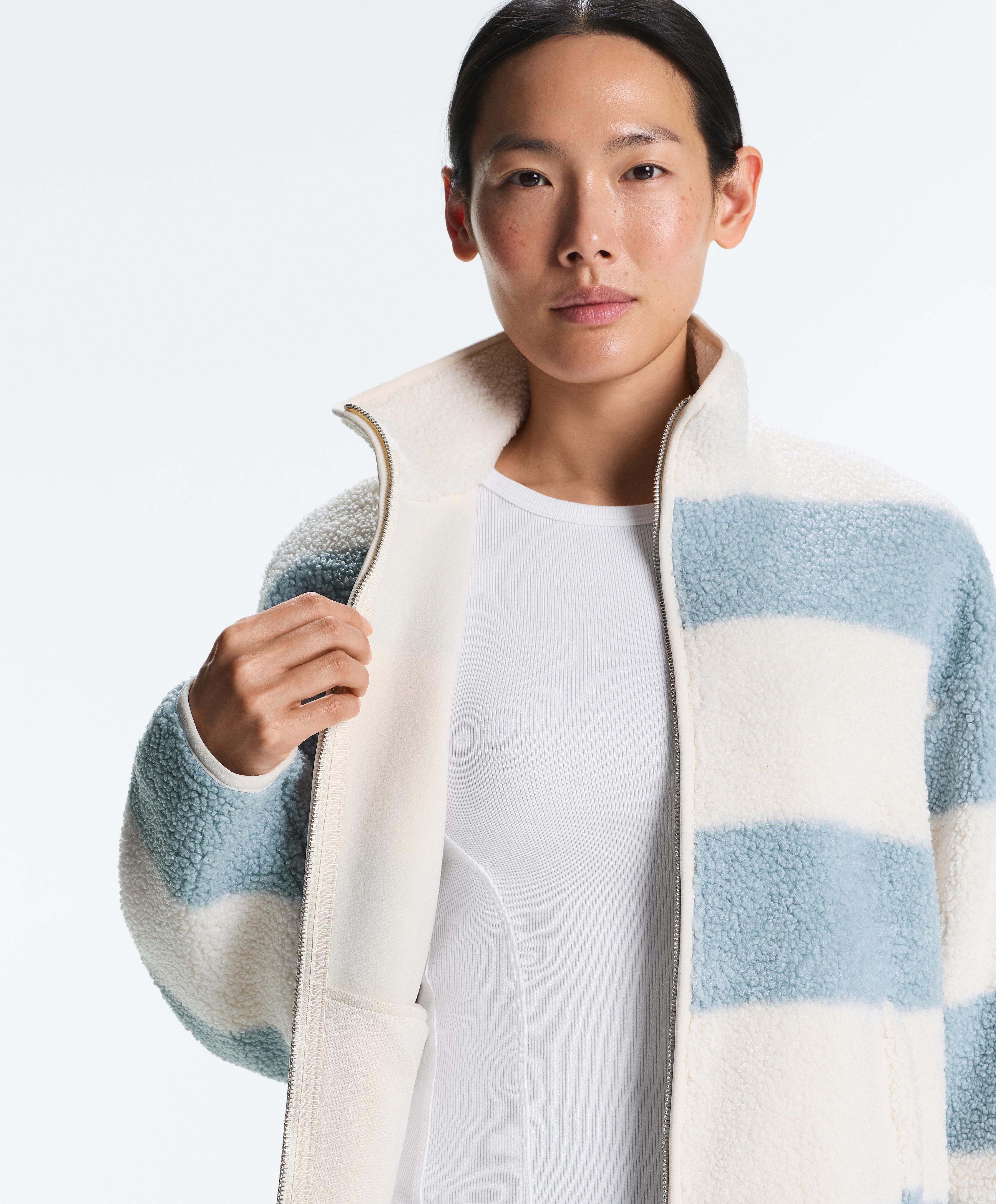 Striped faux-shearling bomber jacket — DUSTY-BLUE