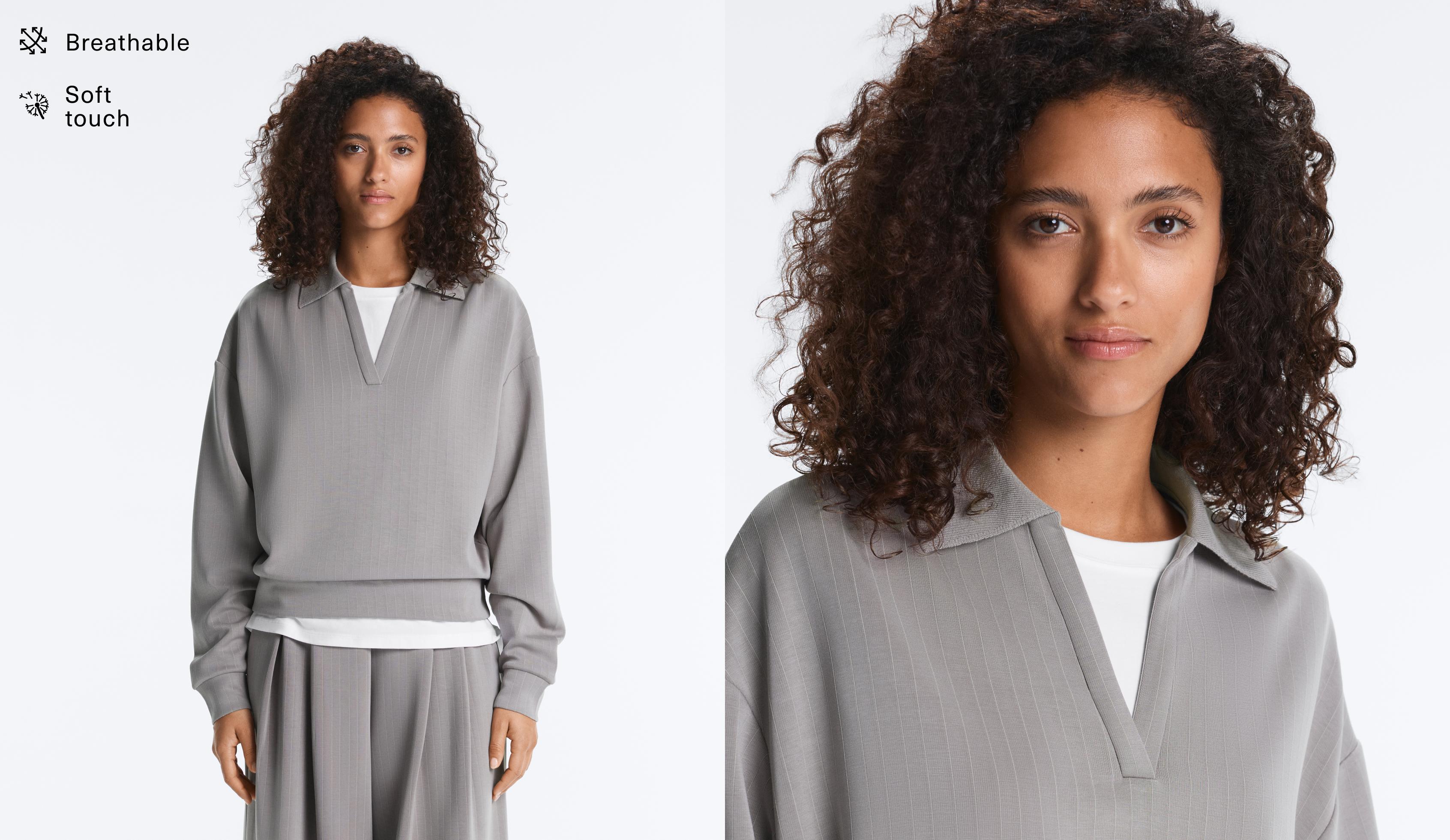 Striped polo shirt with soft touch modal — MID GREY