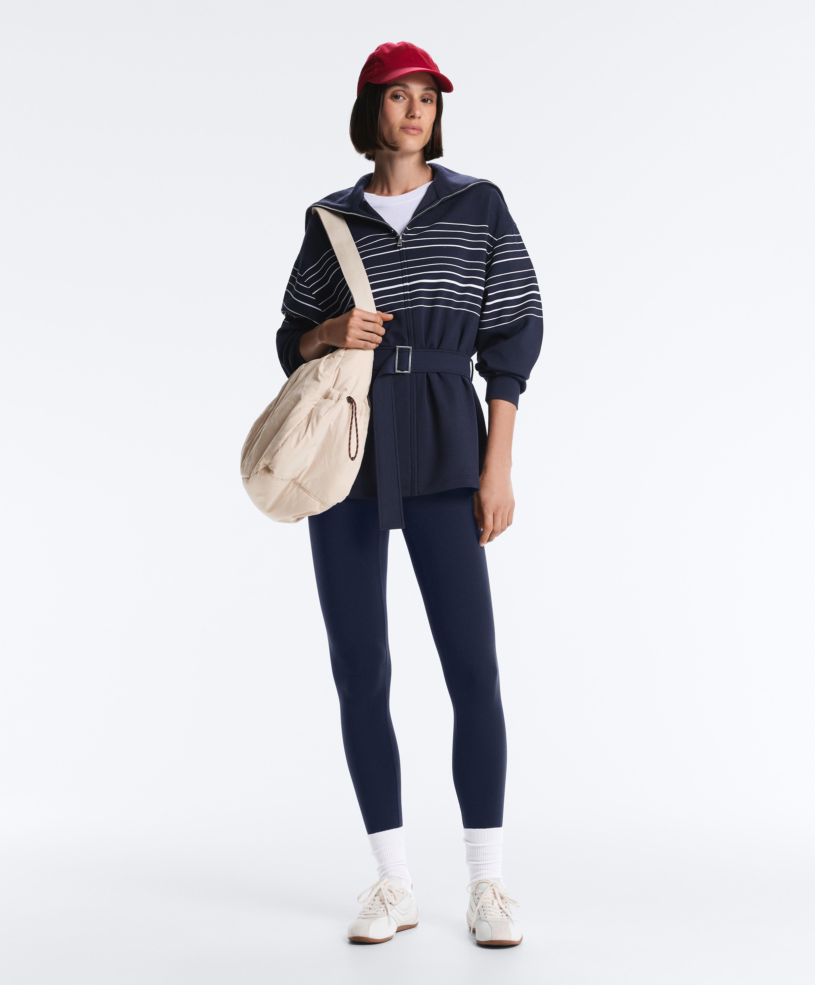 Long sailor stripe jacket with soft-touch modal — NAVY BLUE