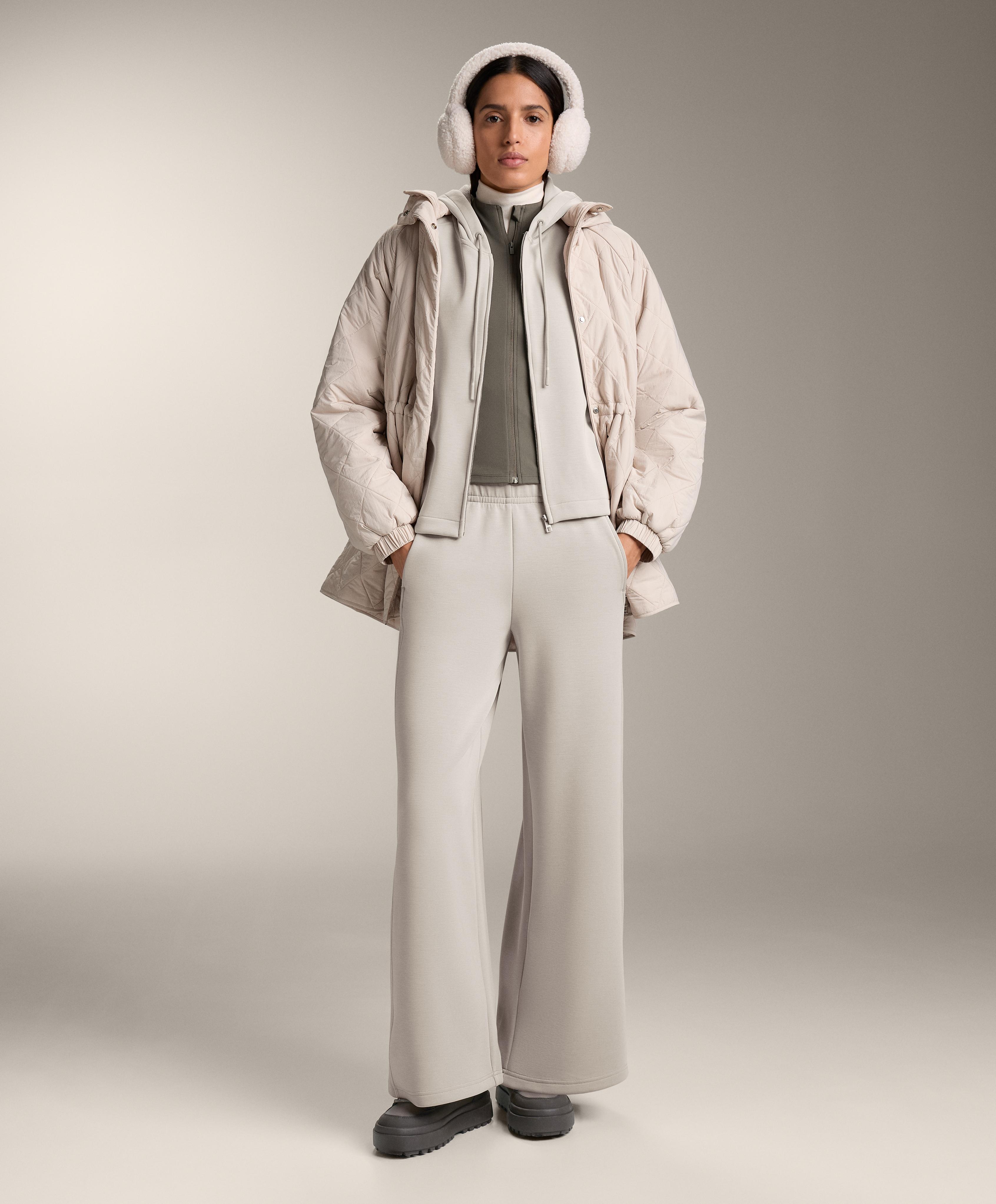 Wide-leg straight trousers with side rib and brushed modal — TAUPE