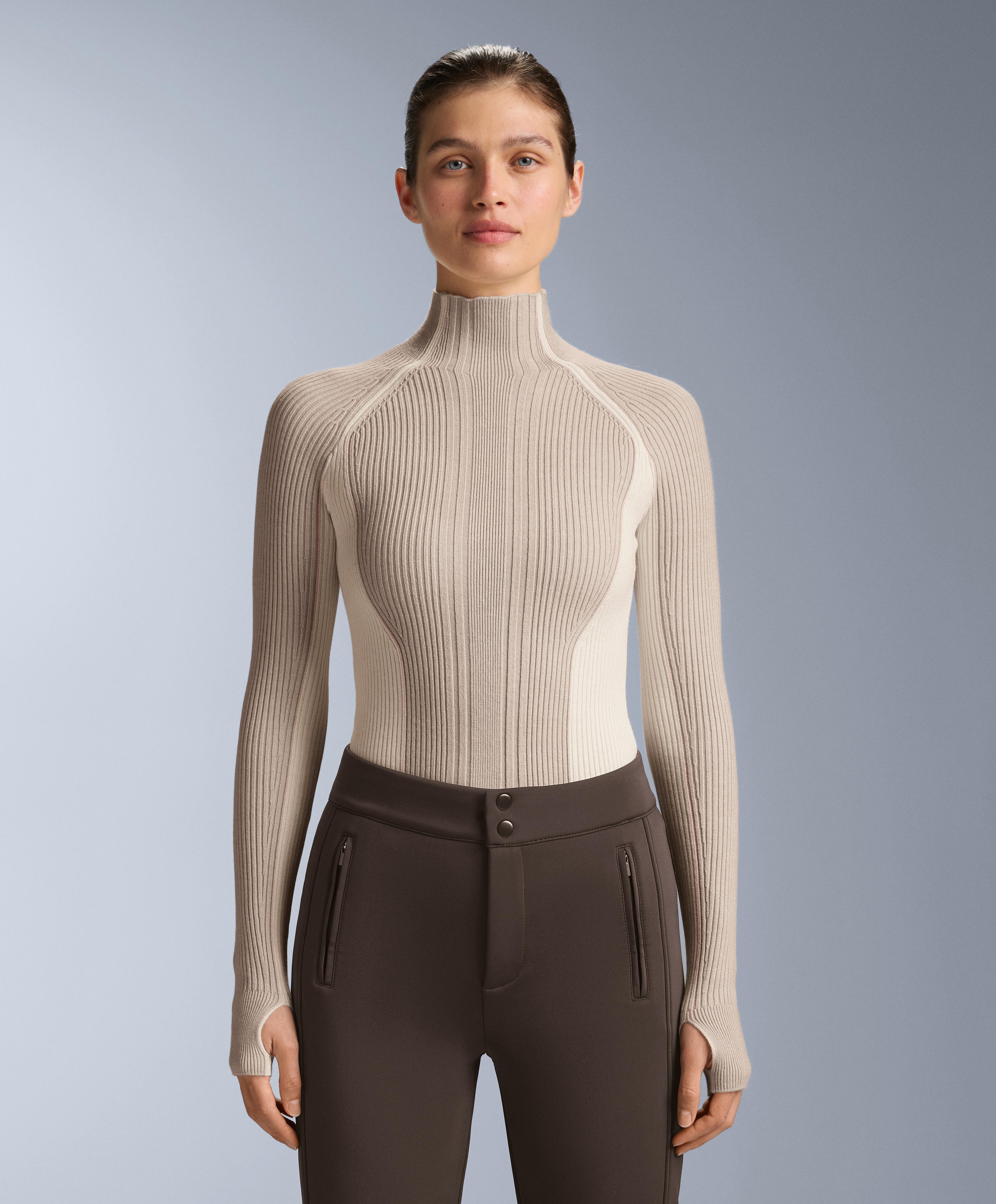 Thermal base layer T-shirt with contrast rib knit — PALE MINK