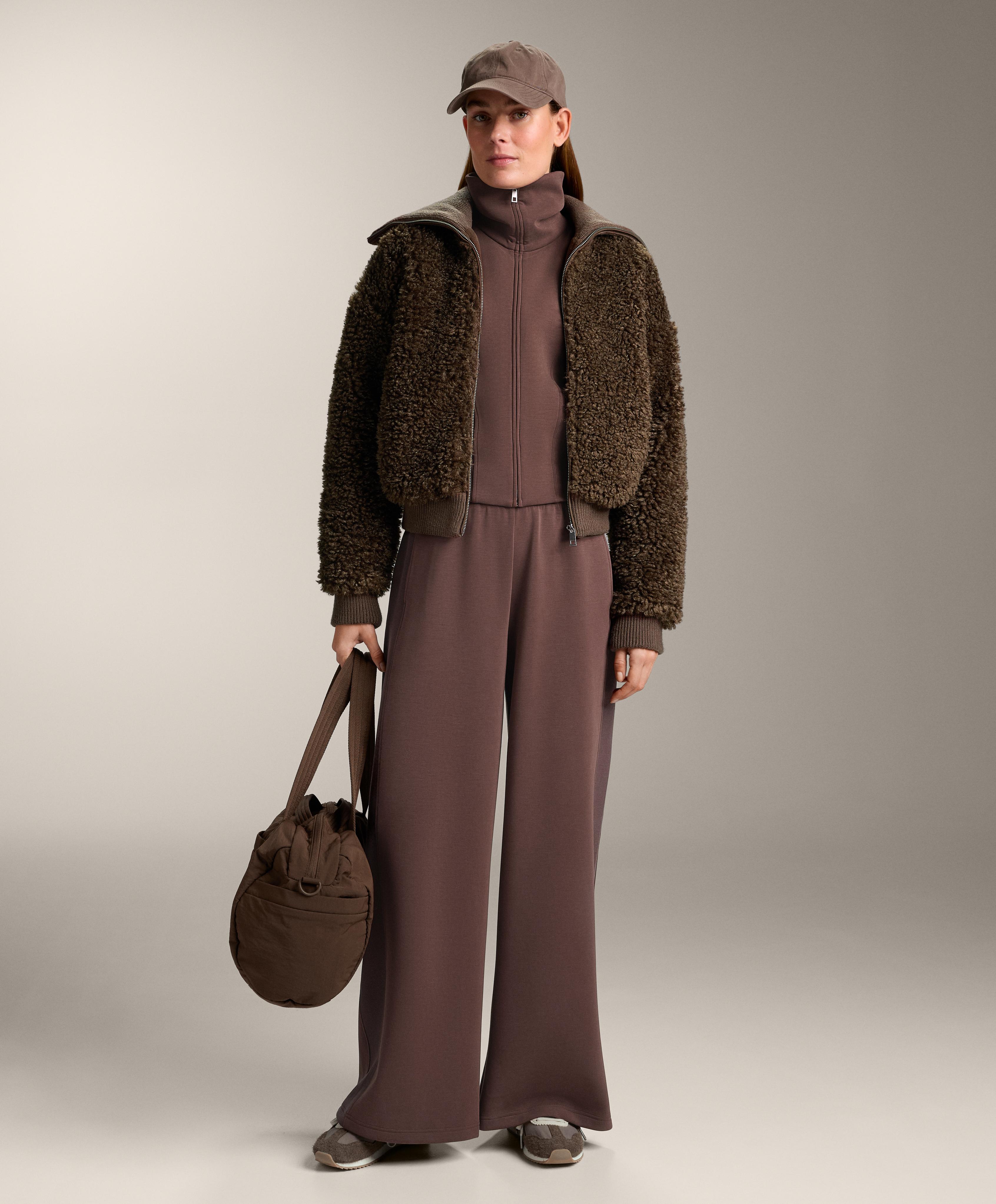 Wide-leg rib straight trousers with brushed modal