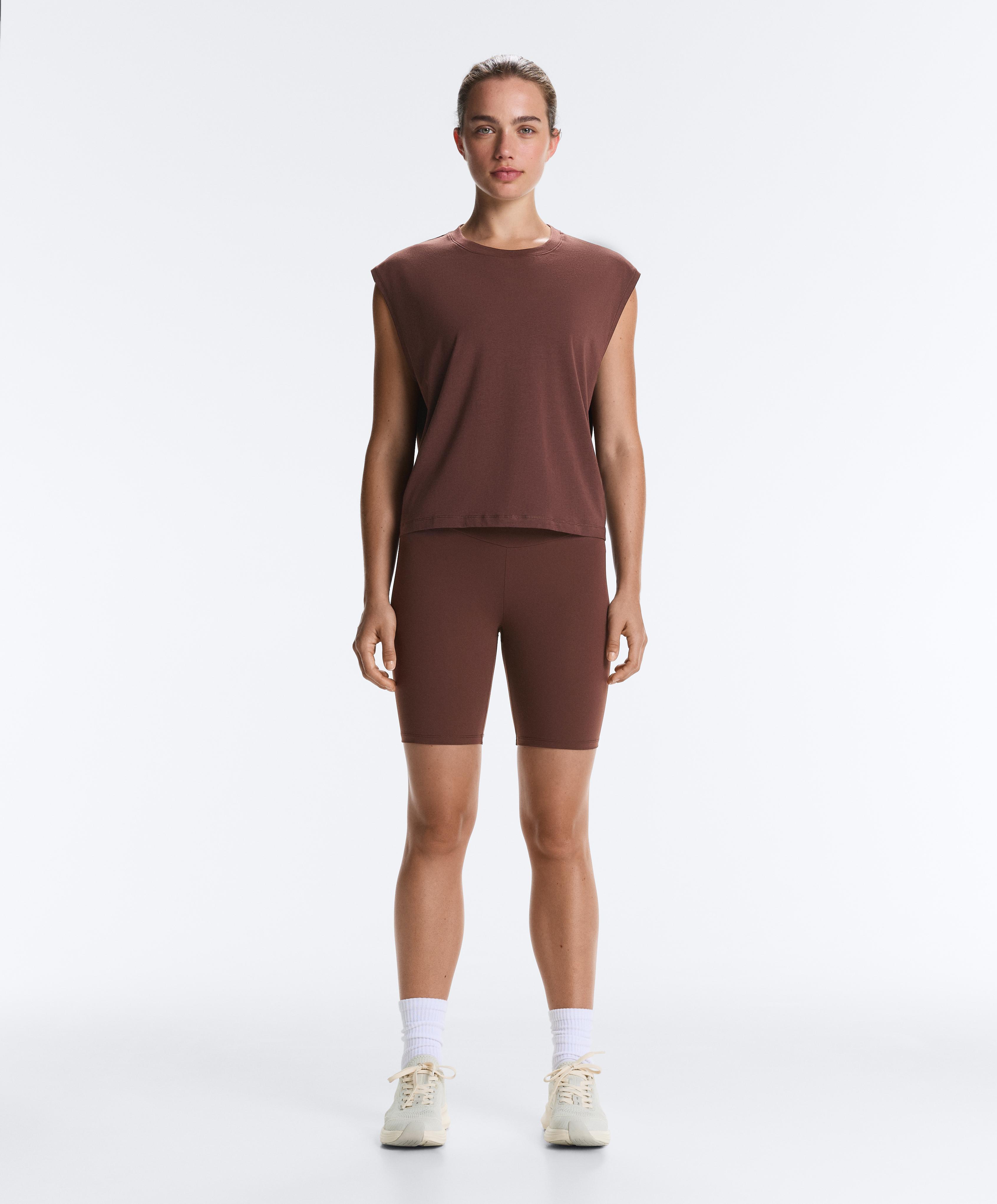Cotton blend sleeveless T-shirt — CHOCOLATE