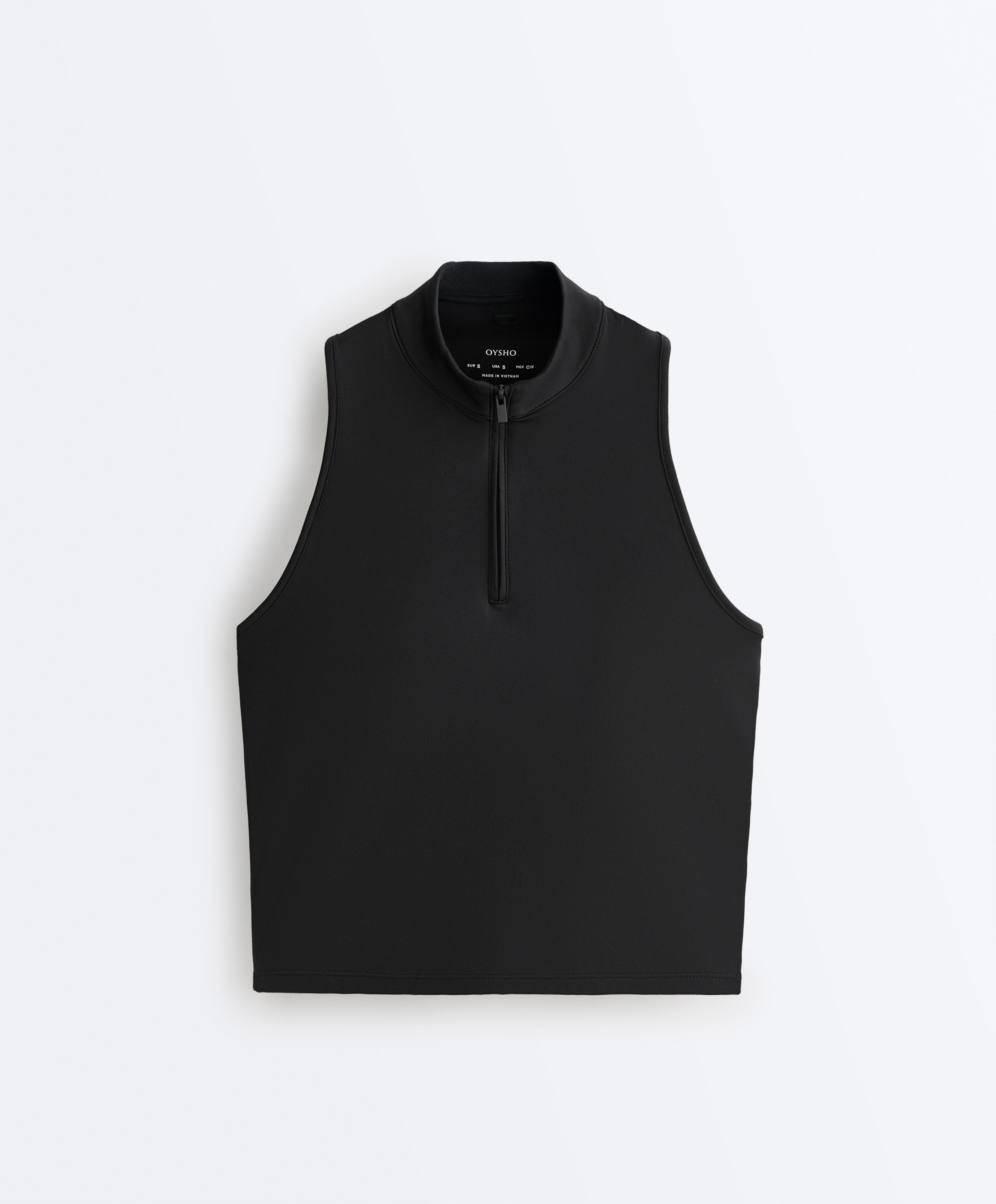 Half-zip sleeveless top — BLACK