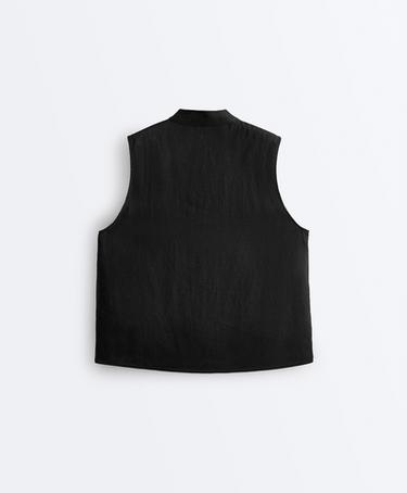 100% linen sleeveless stand-up collar shirt — BLACK 8