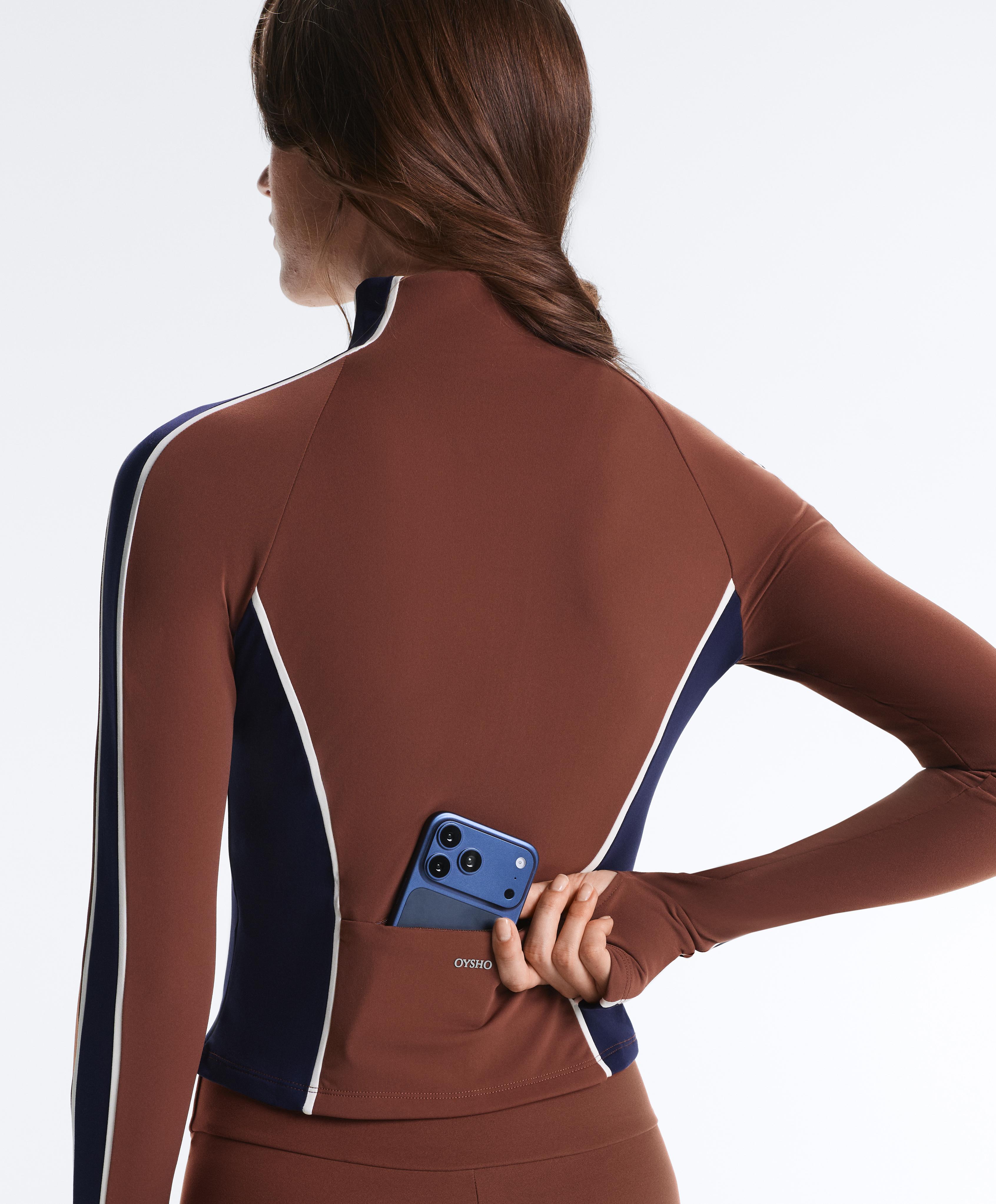 Light warm colour-block technical jacket — TERRACOTTA