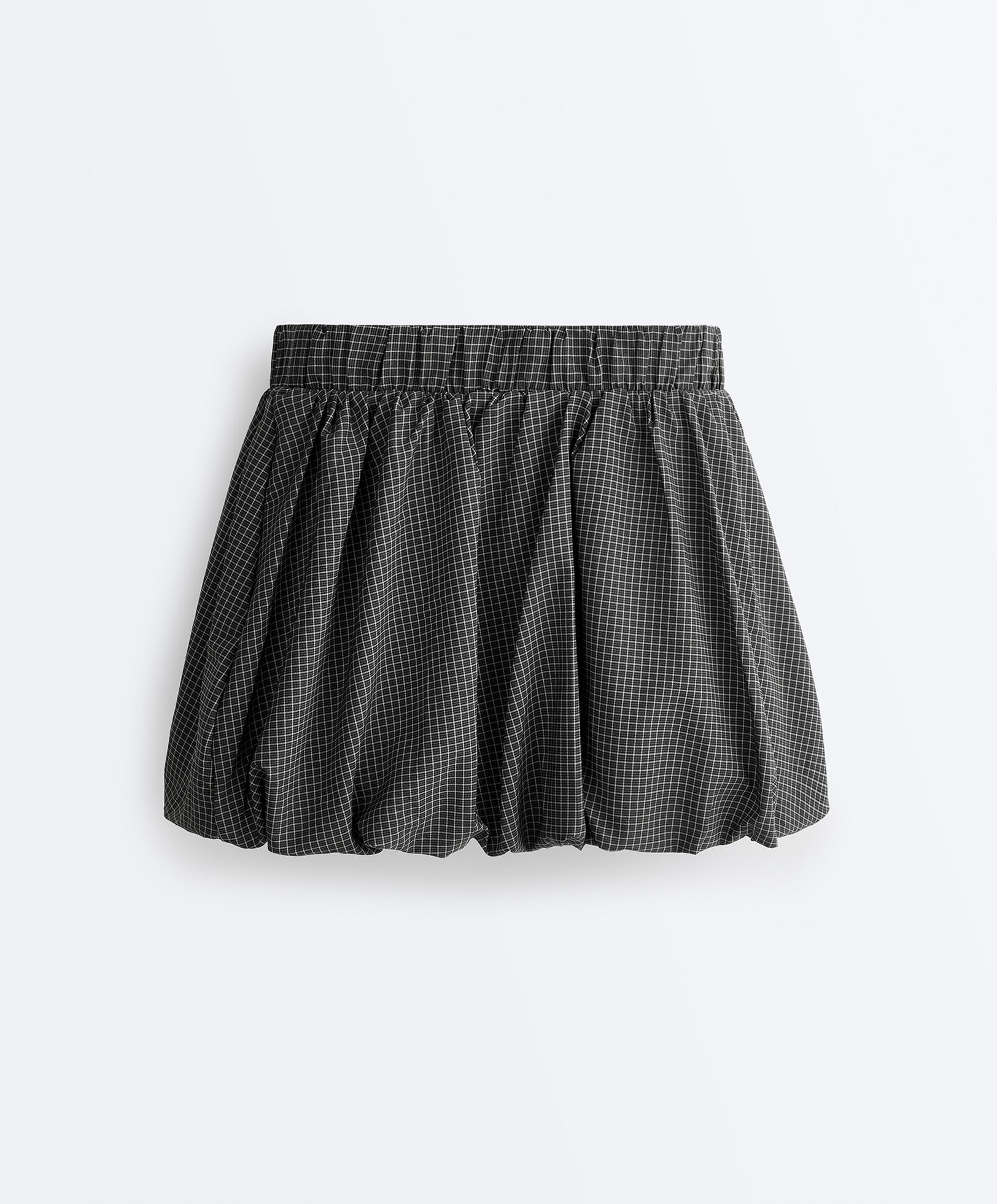 High rise Compressive check balloon mini skirt — BLACK