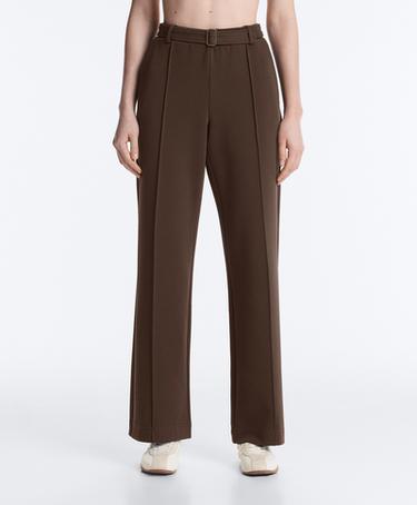 Low-rise slim pique trousers with cotton — DARK BROWN 1