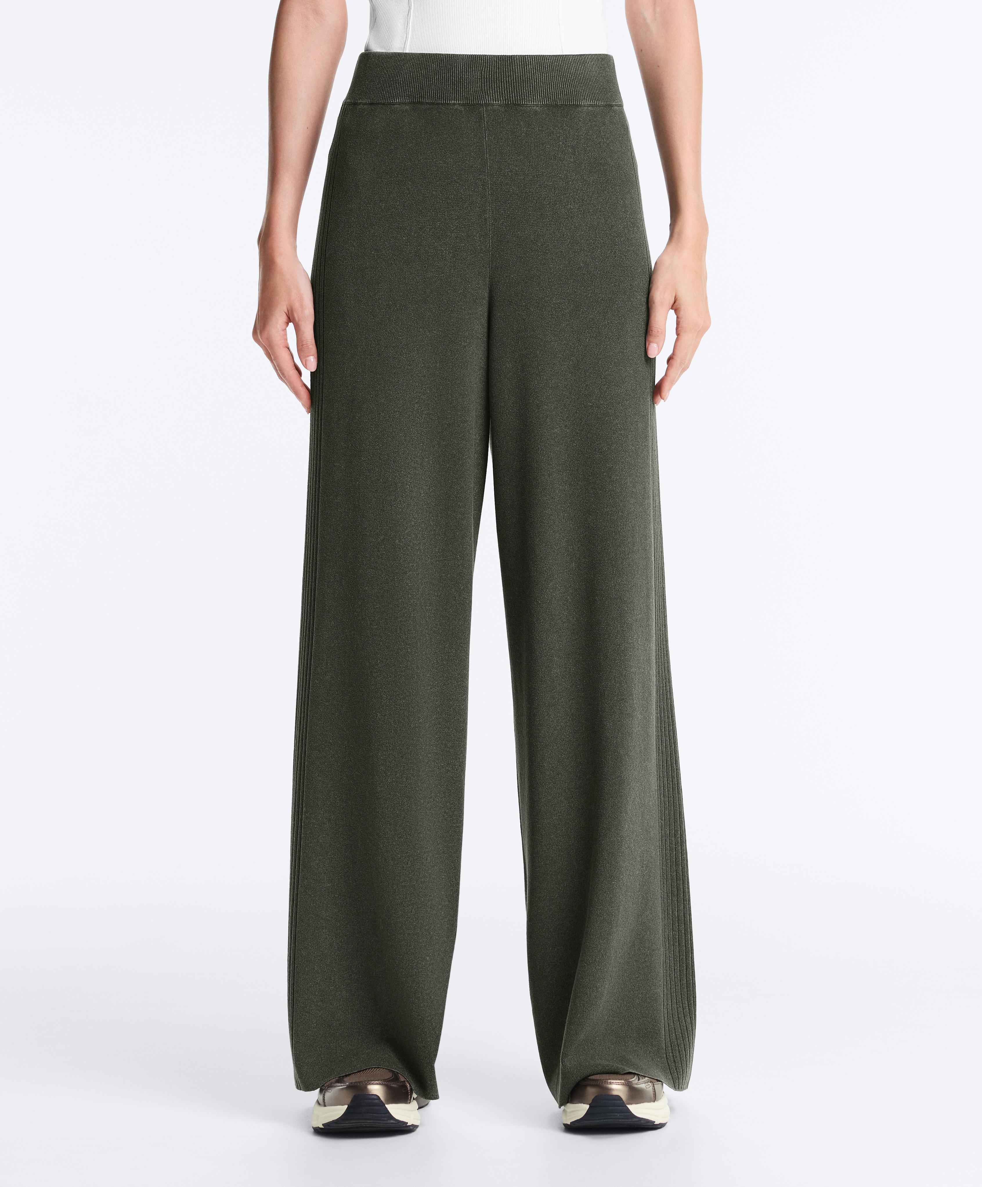 Rib knit straight-leg trousers — GREEN
