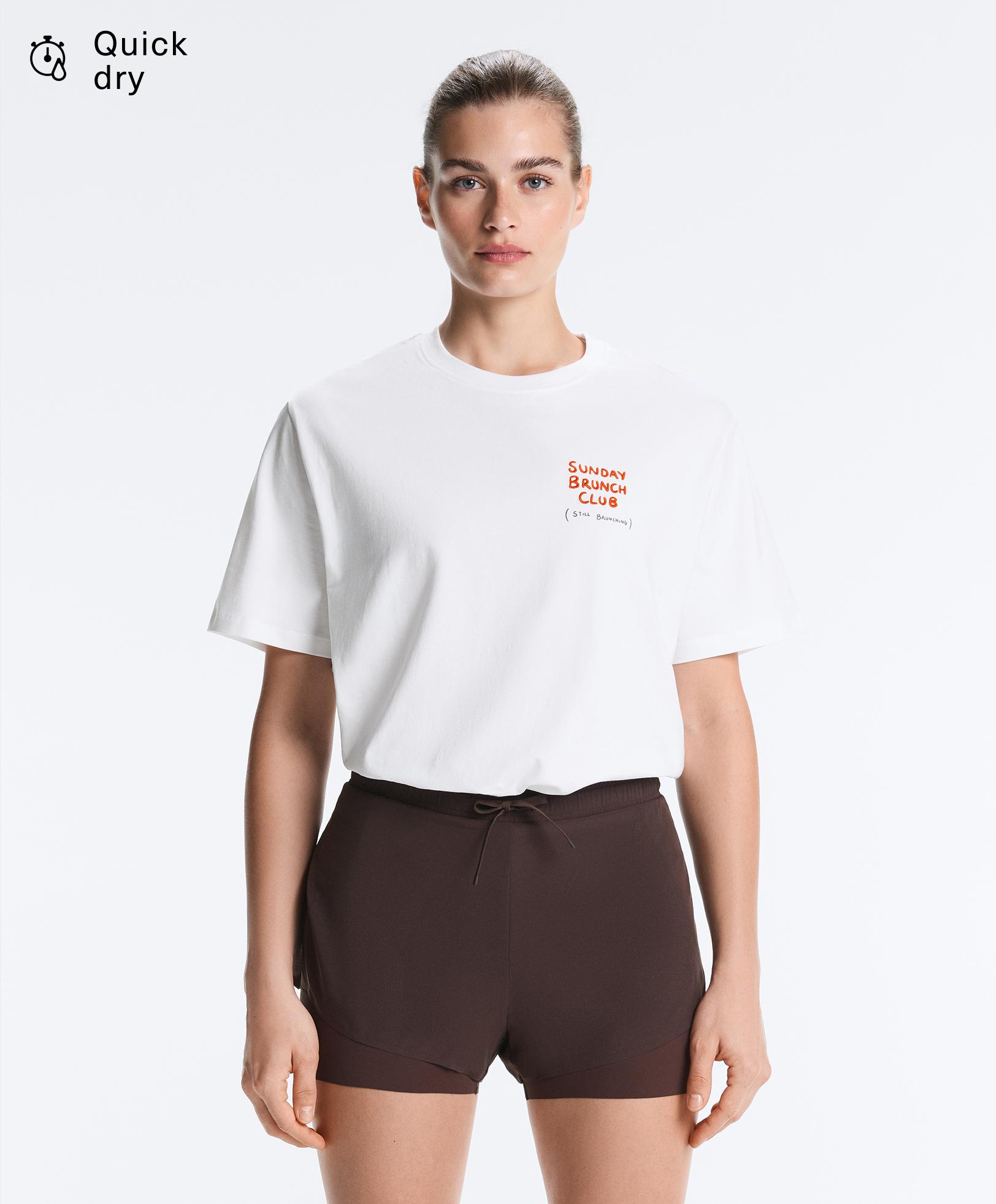 Oversize short-sleeved cotton blend T-shirt with slogan