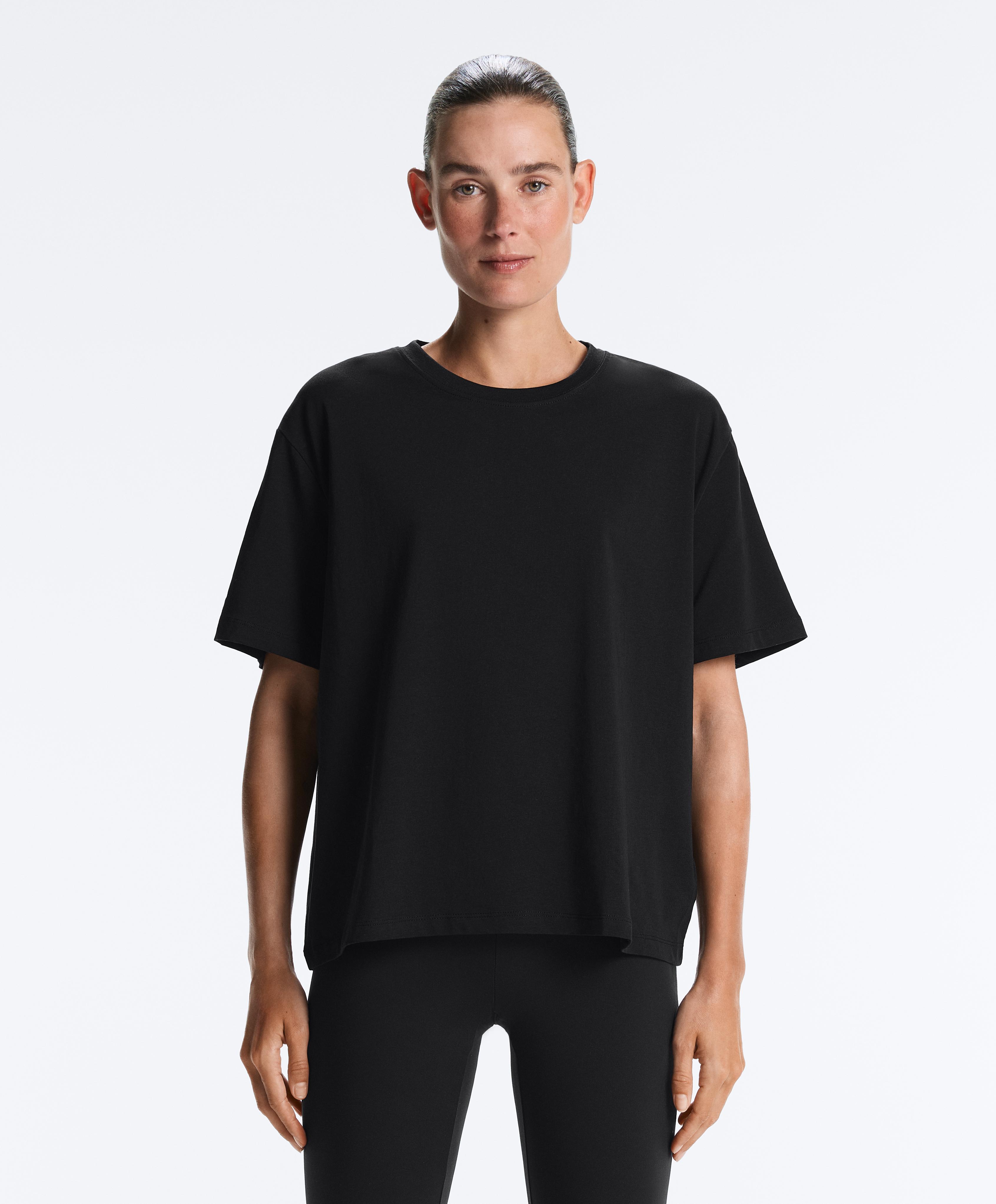 Boxy short-sleeved cotton blend T-shirt — BLACK