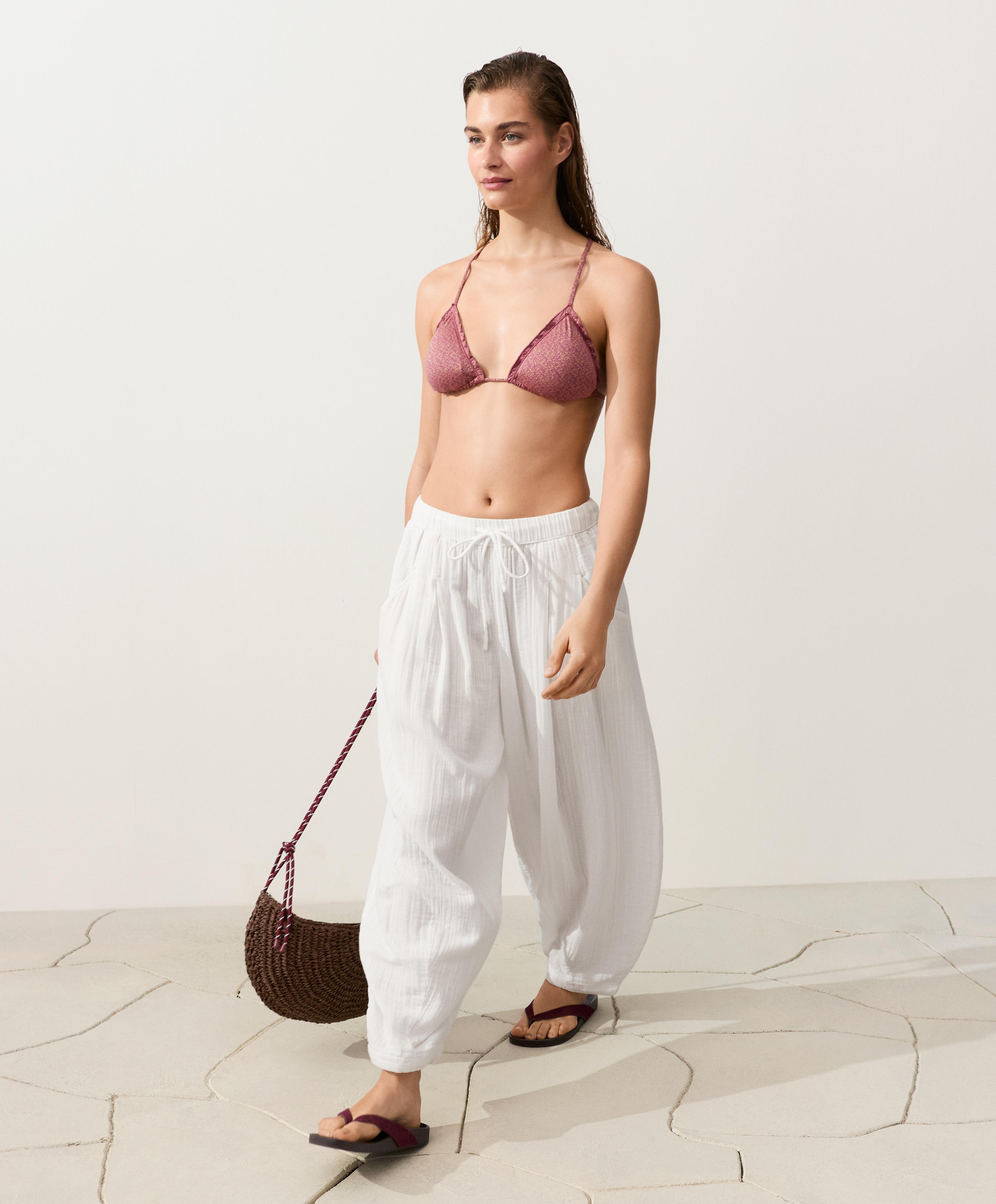 Metallic thread triangle bikini — DARK PINK