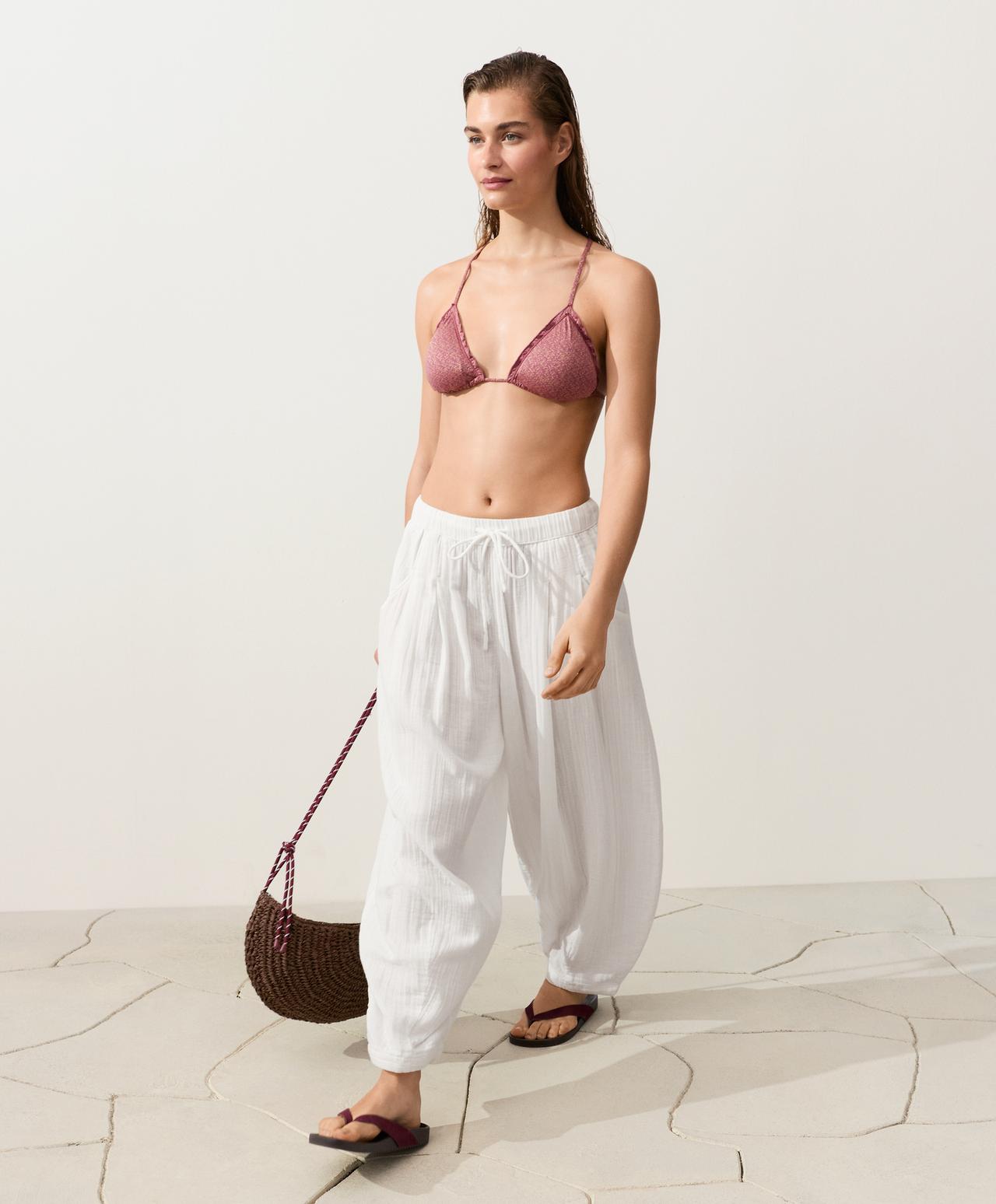 Metallic thread triangle bikini — DARK PINK