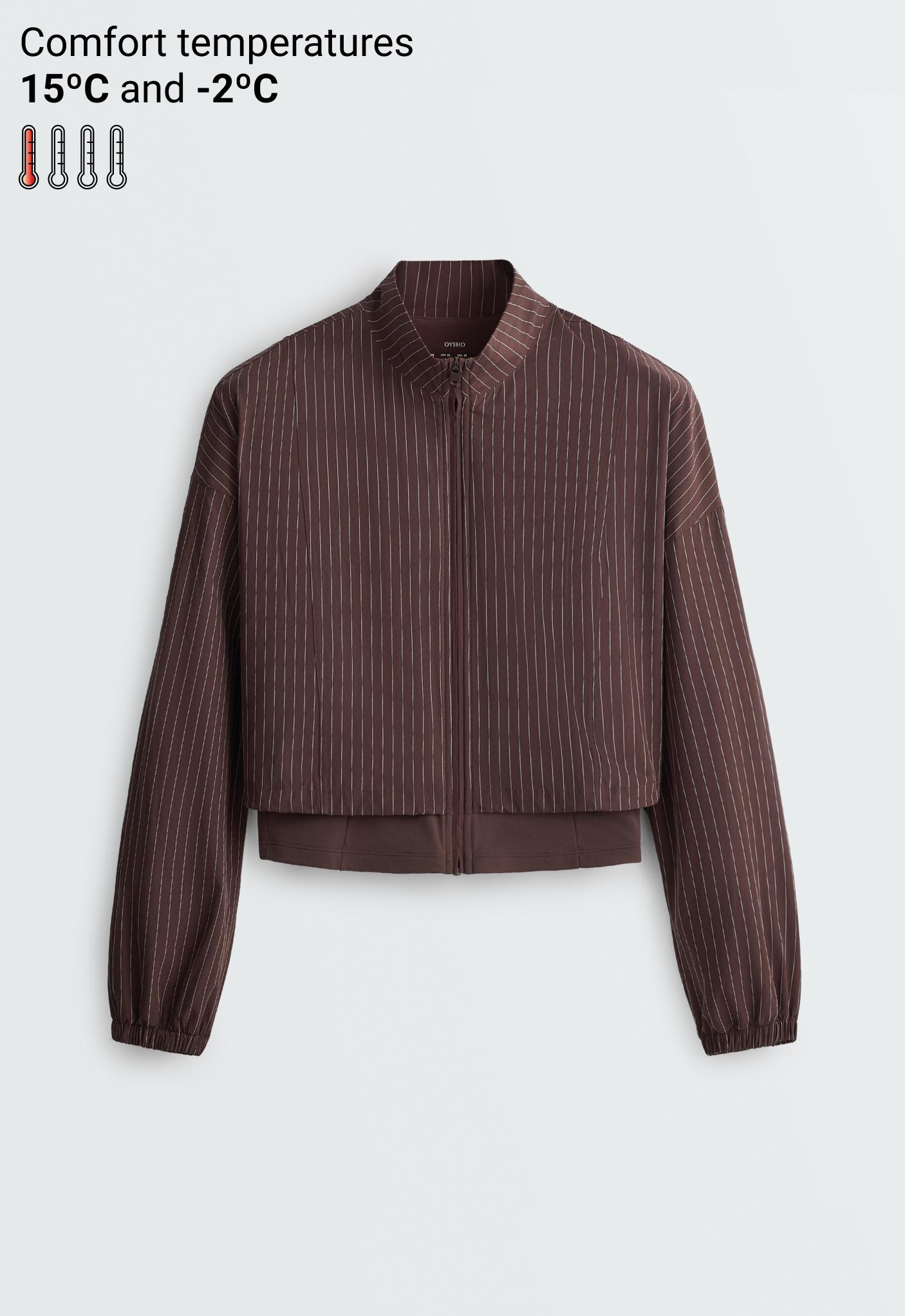Pinstriped water-repellent technical jacket — CHOCOLATE