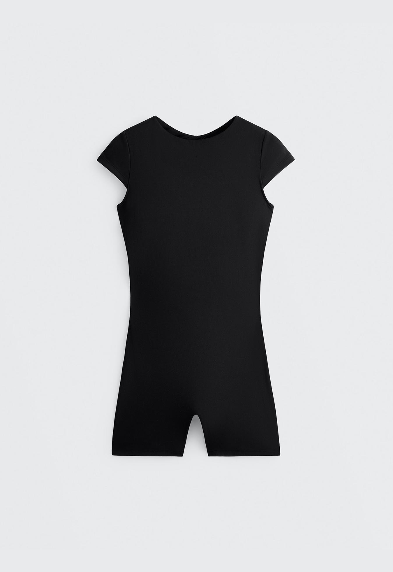 Comfortlux open-back short jumpsuit — BLACK
