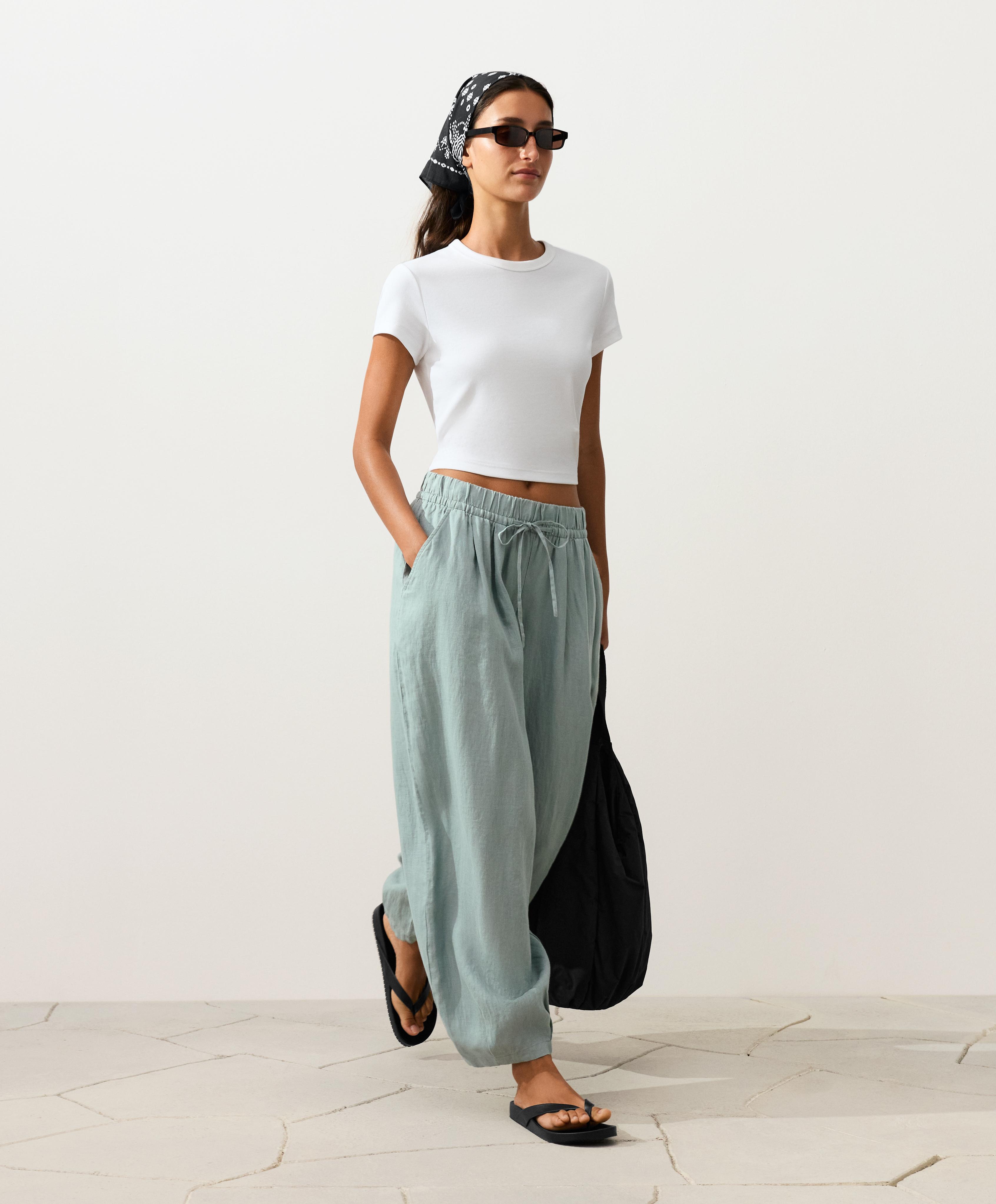100% linen balloon trousers — AQUAMARINE
