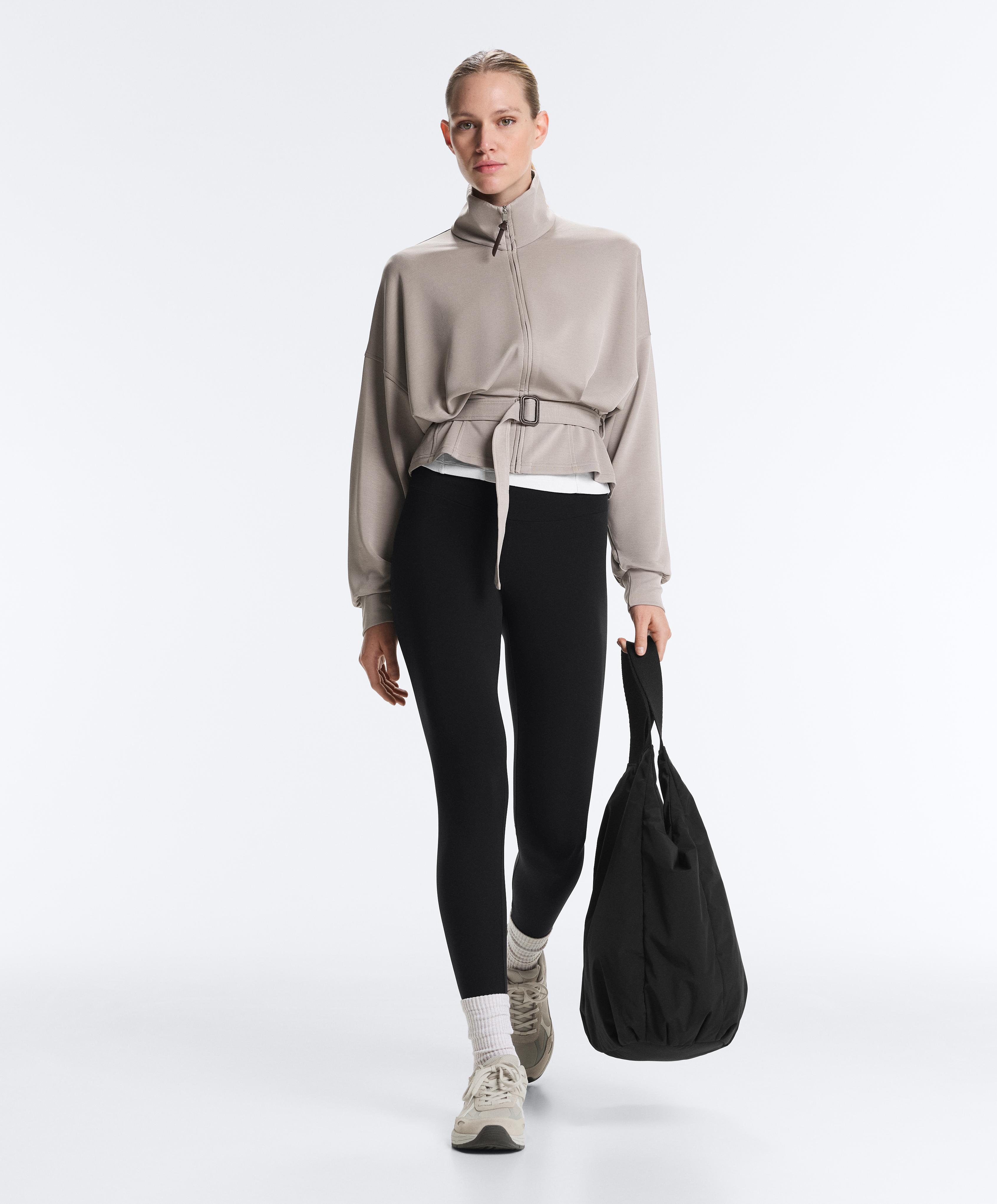 Soft-touch corset belt jacket with modal — PALE TAUPE
