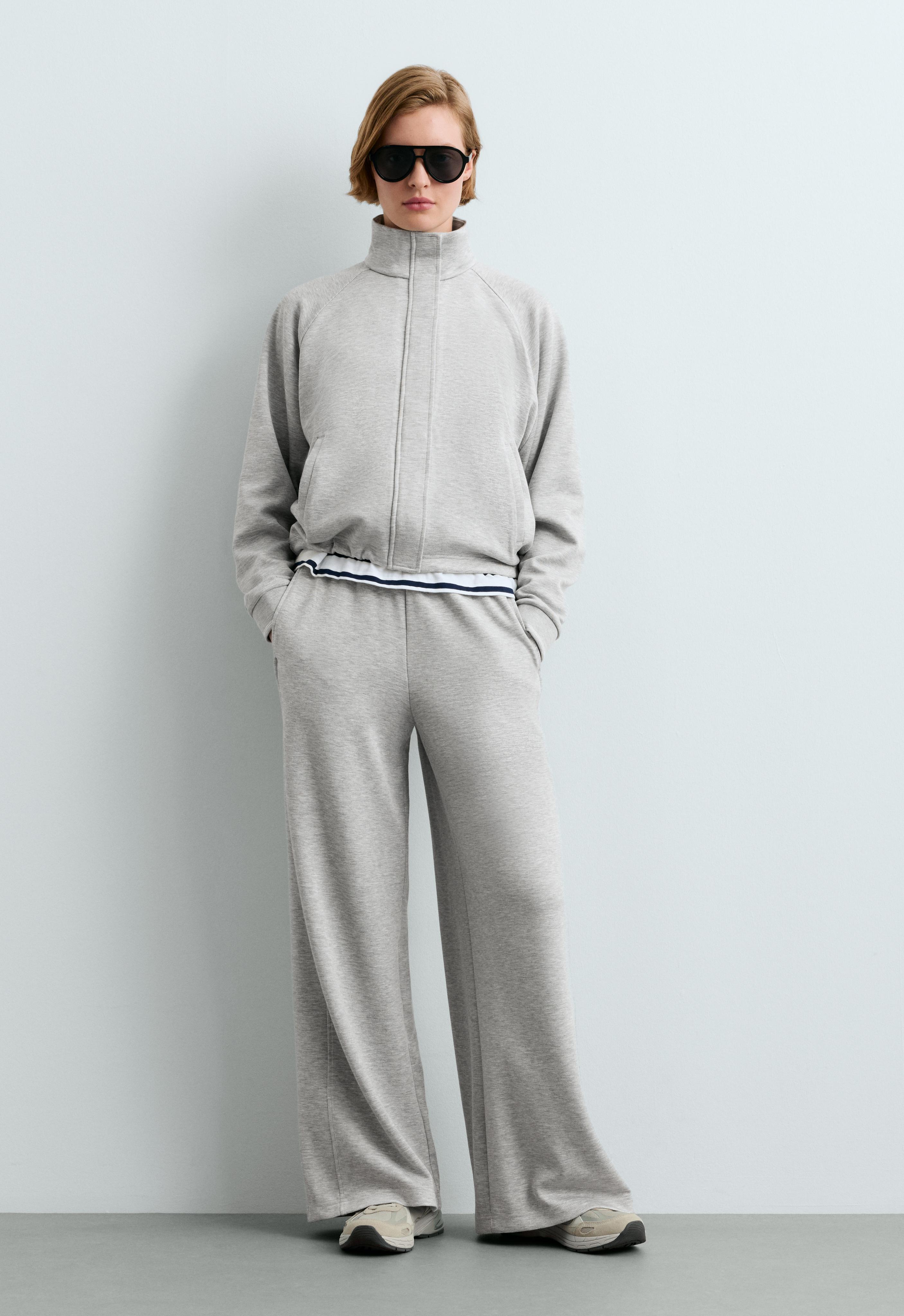 Melange piqué straight-leg trousers — GREY MELANGE