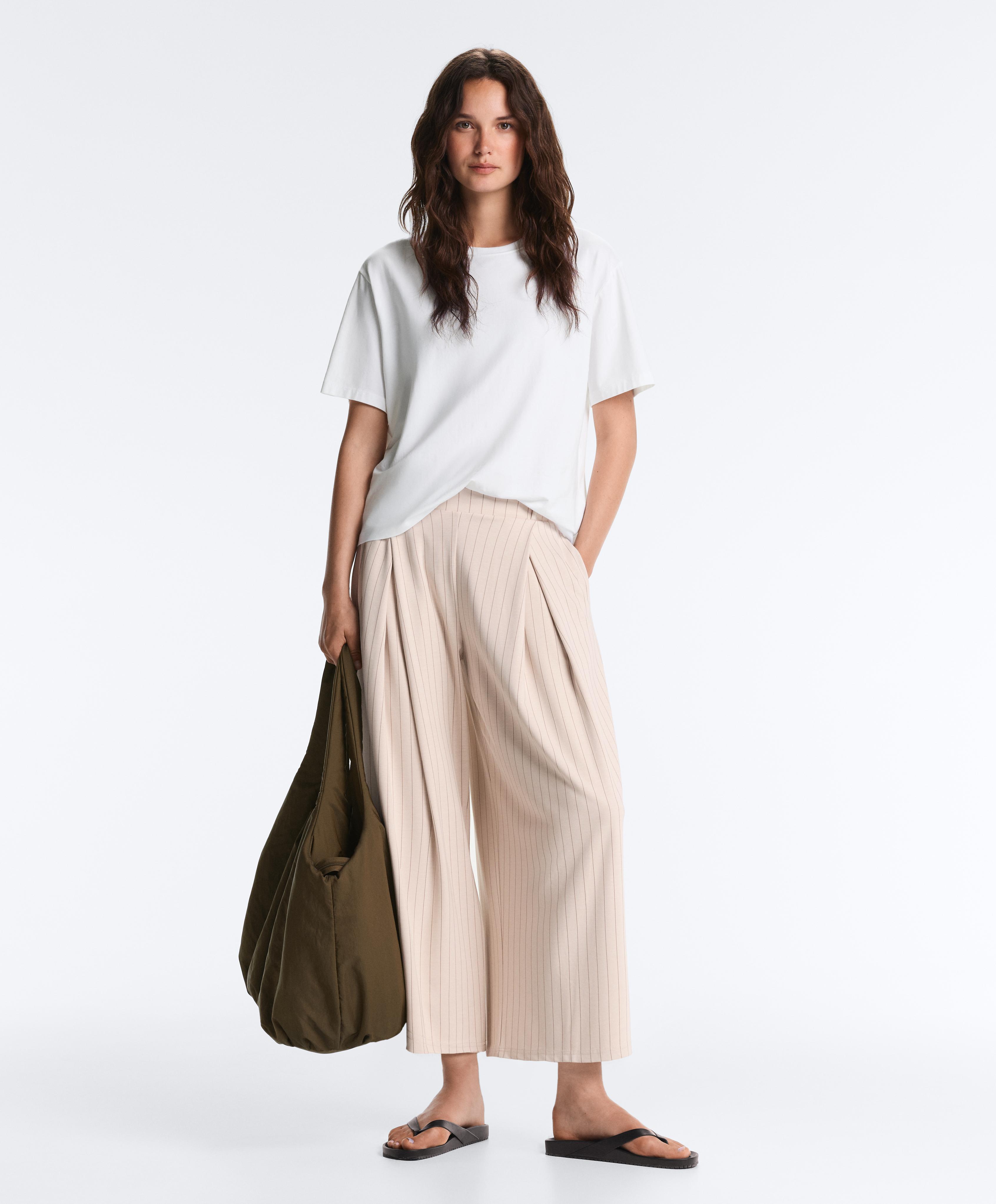 Wide-leg crop trousers with pleats and stripes — SANDY