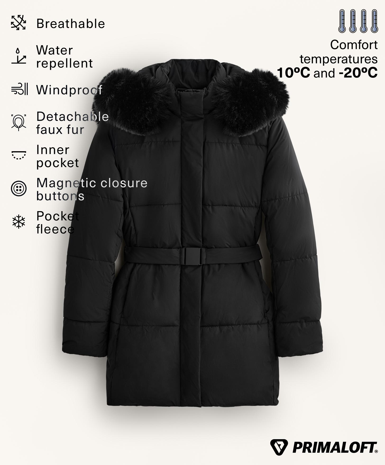 Water-repellent Primaloft® padded midi jacket — BLACK
