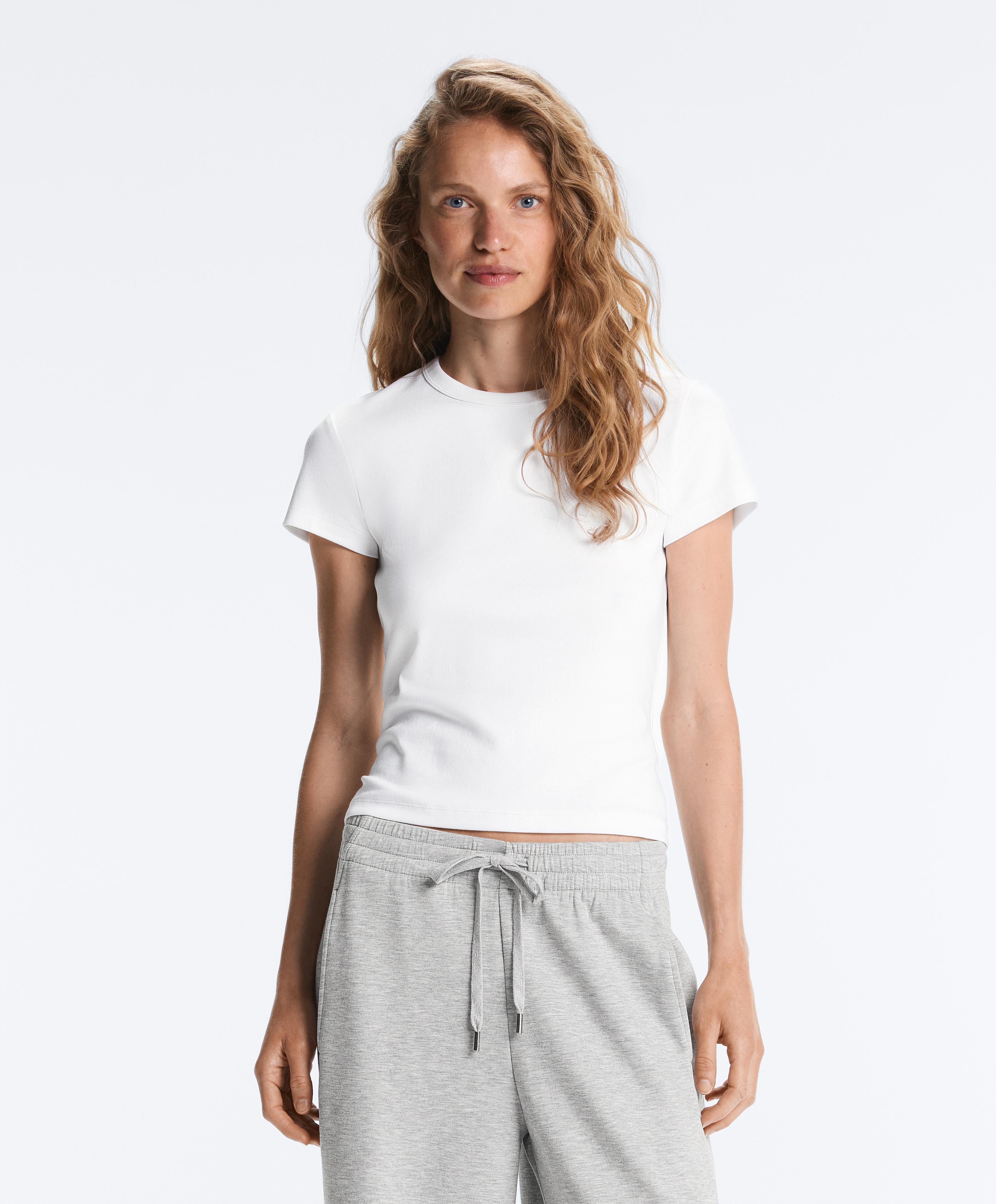 Fitted short sleeve rib T-shirt in cotton blend — WHITE