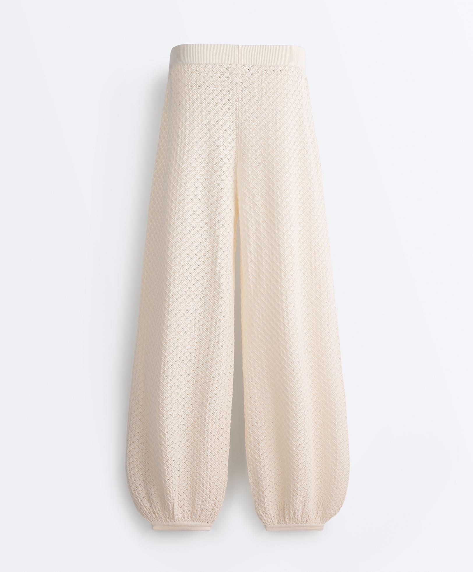 Crochet knit bloomer trousers — PALE ECRU