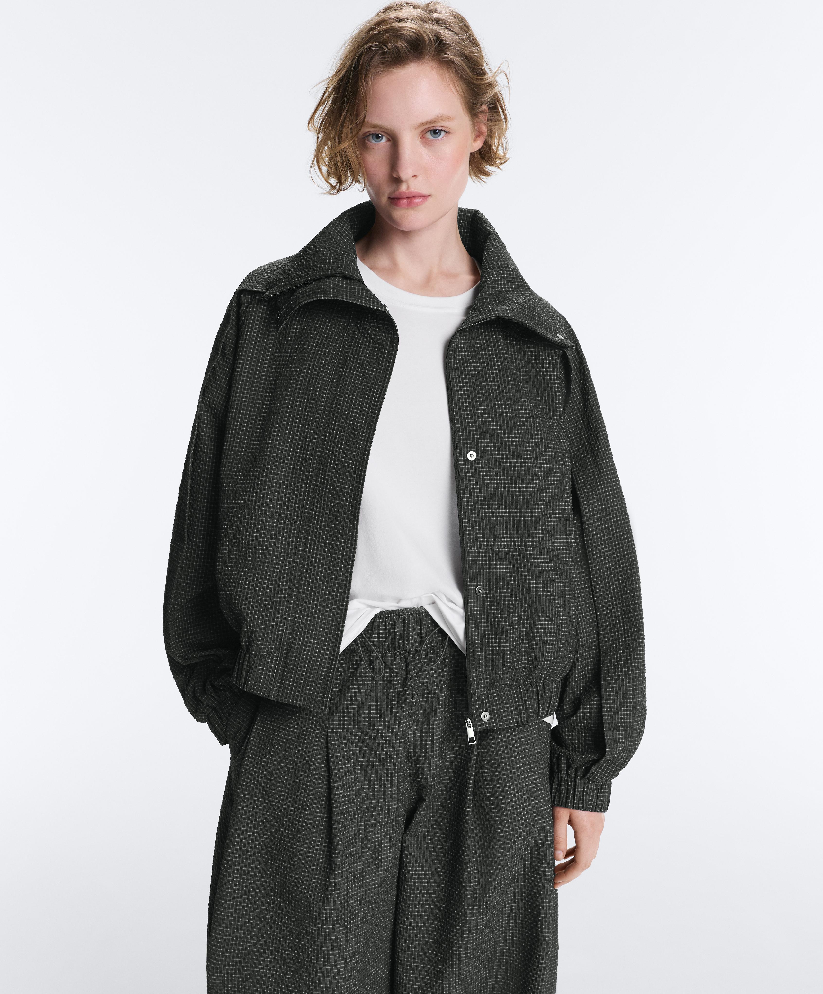 Water-repellent checked nylon track jacket — BLACK