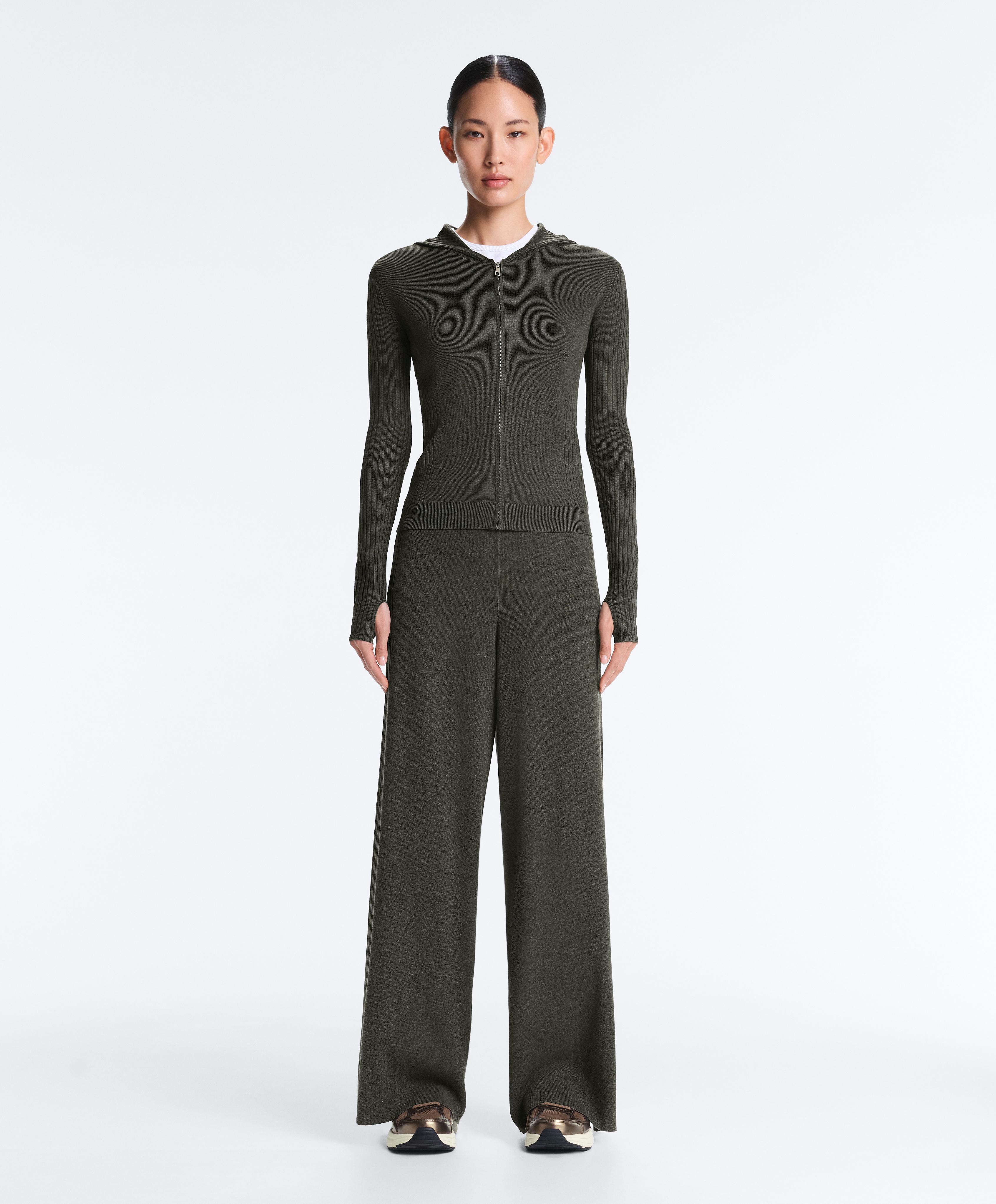Rib knit straight-leg trousers — GREEN