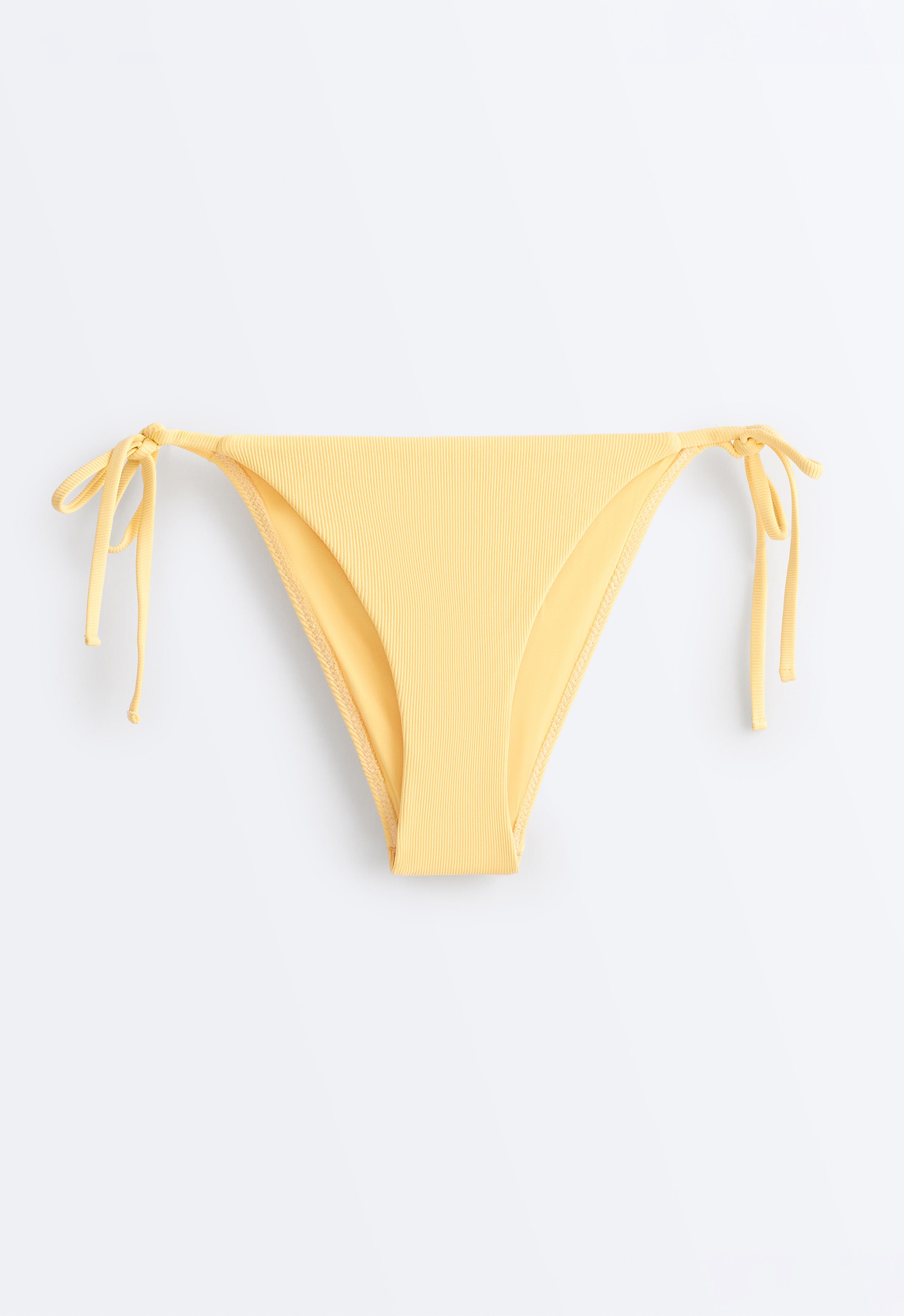 Medium-coverage tie rib bikini briefs — SOFT YELLOW