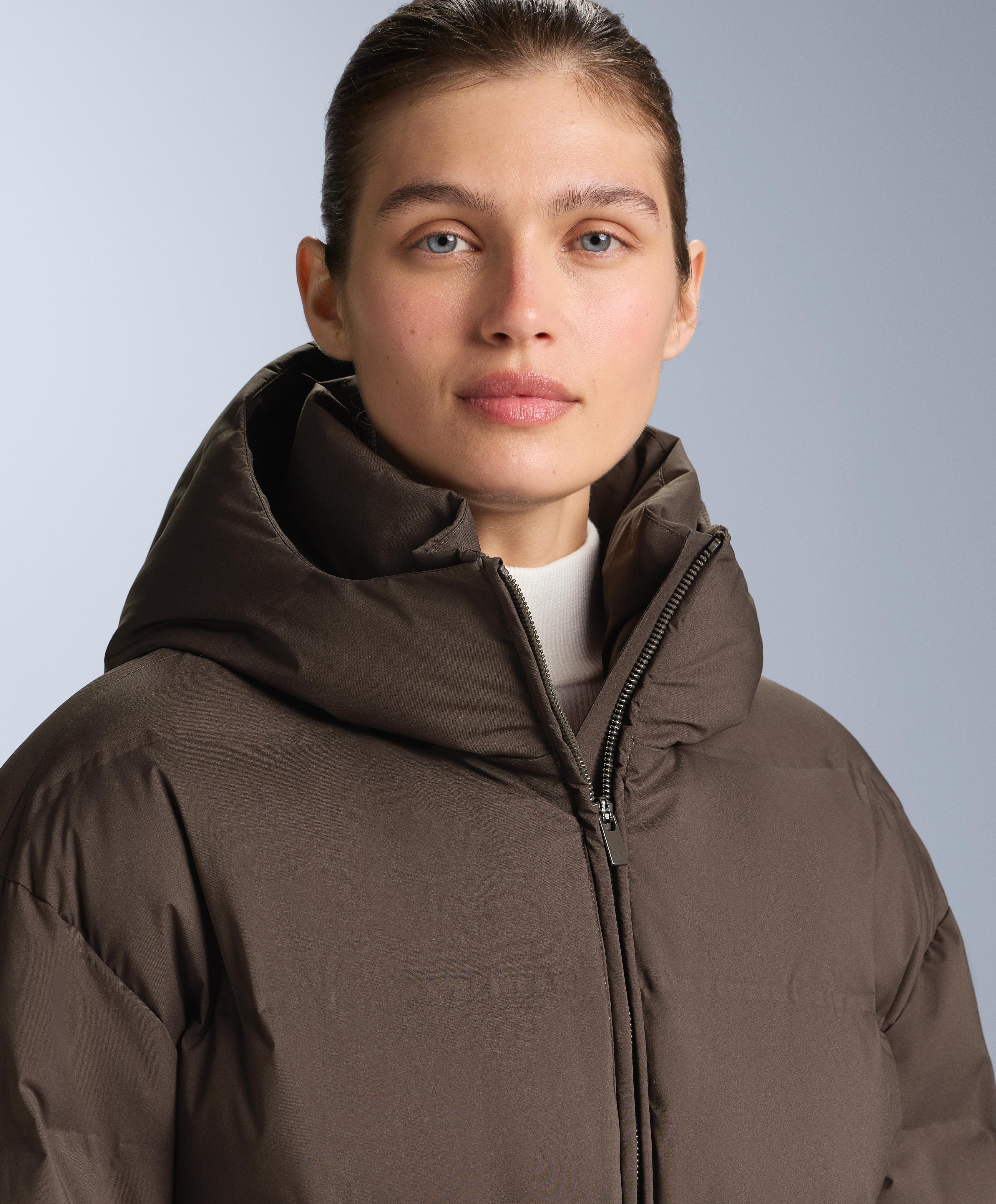 Lightweight padded jacket with 80% down and 20% MINARDI PIUME SKI water-resistant filling — DARK BROWN