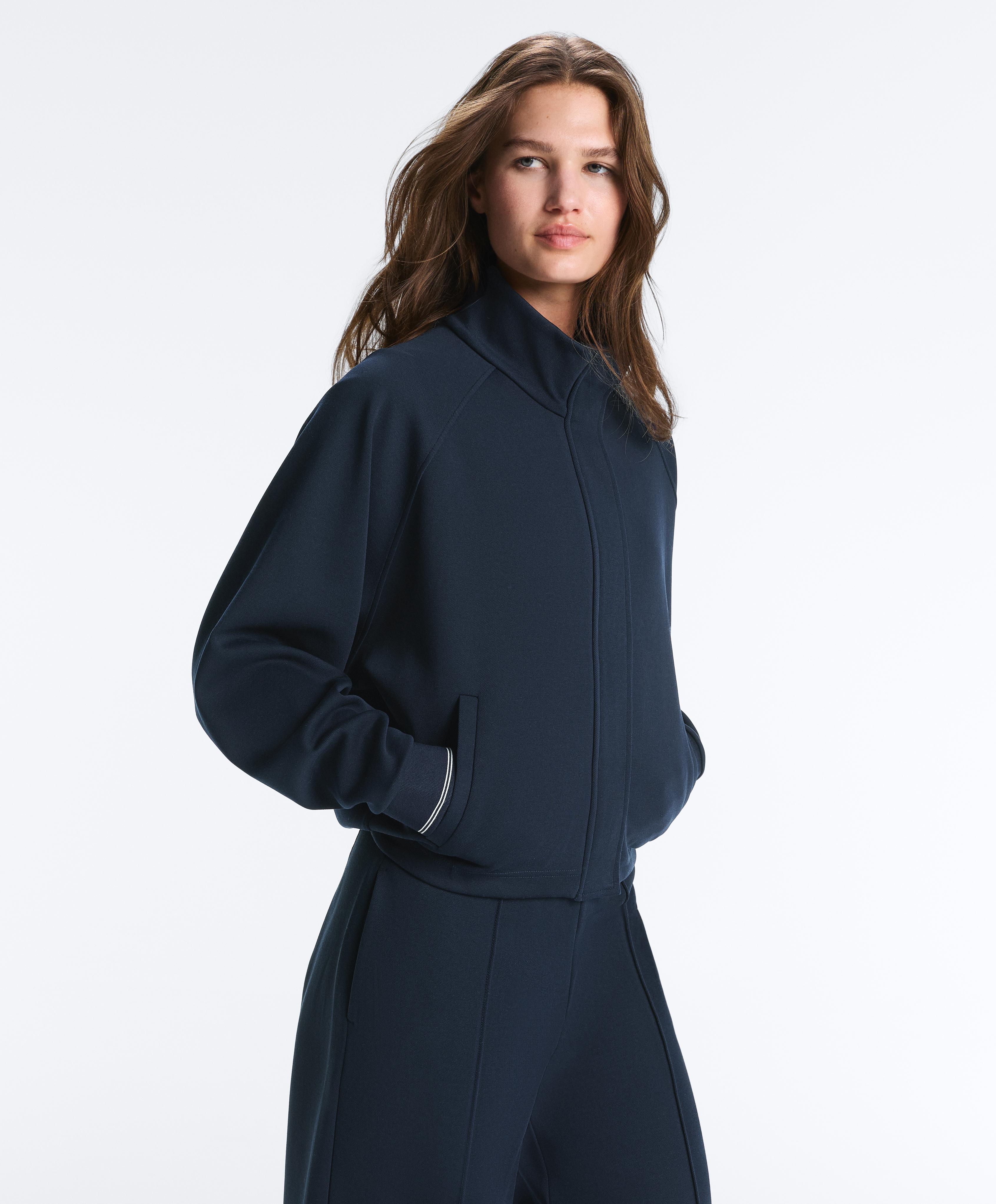 Piqué jacket with cotton contrast piping — NAVY BLUE