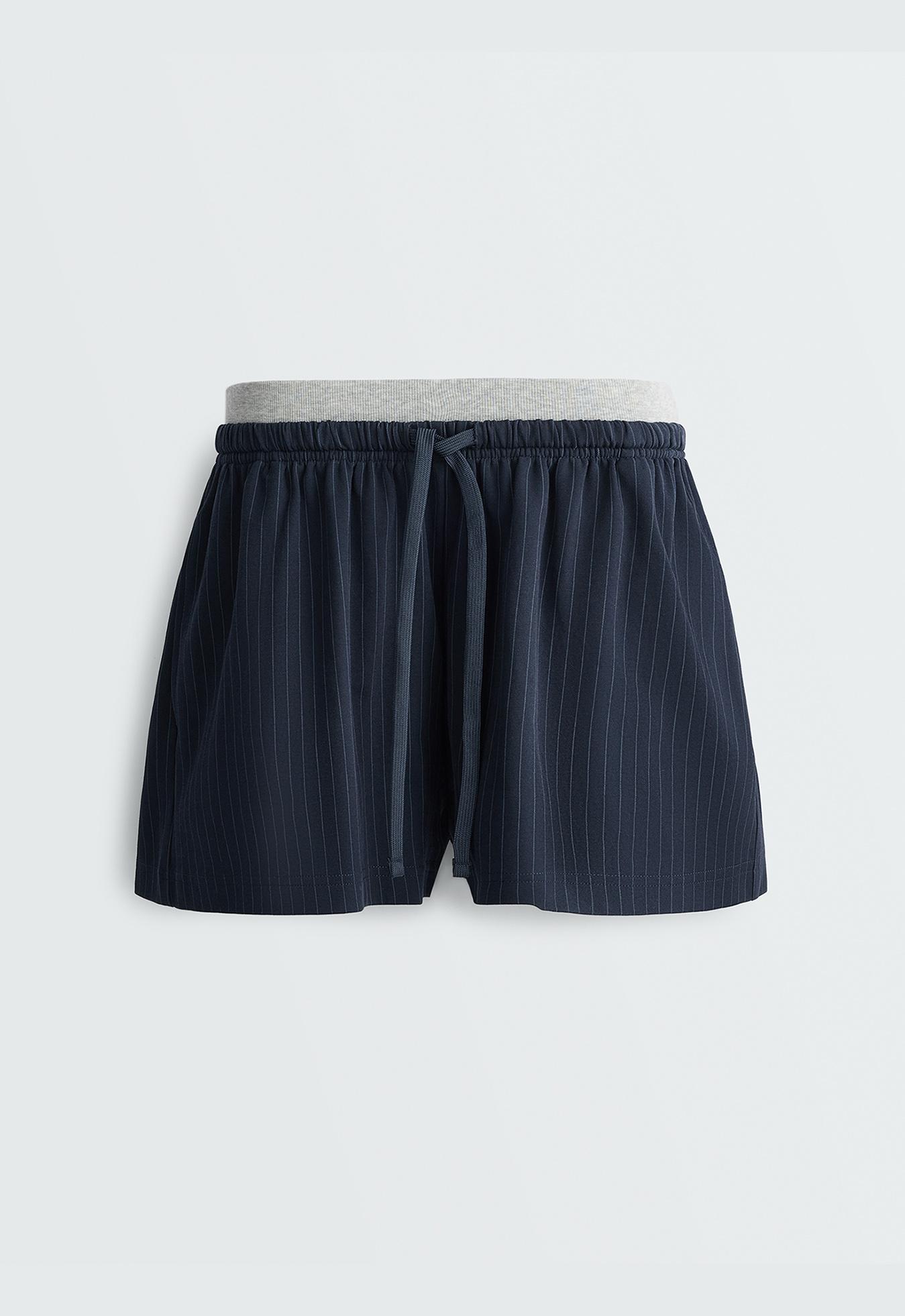 Pinstripe cotton pique shorts — NAVY BLUE