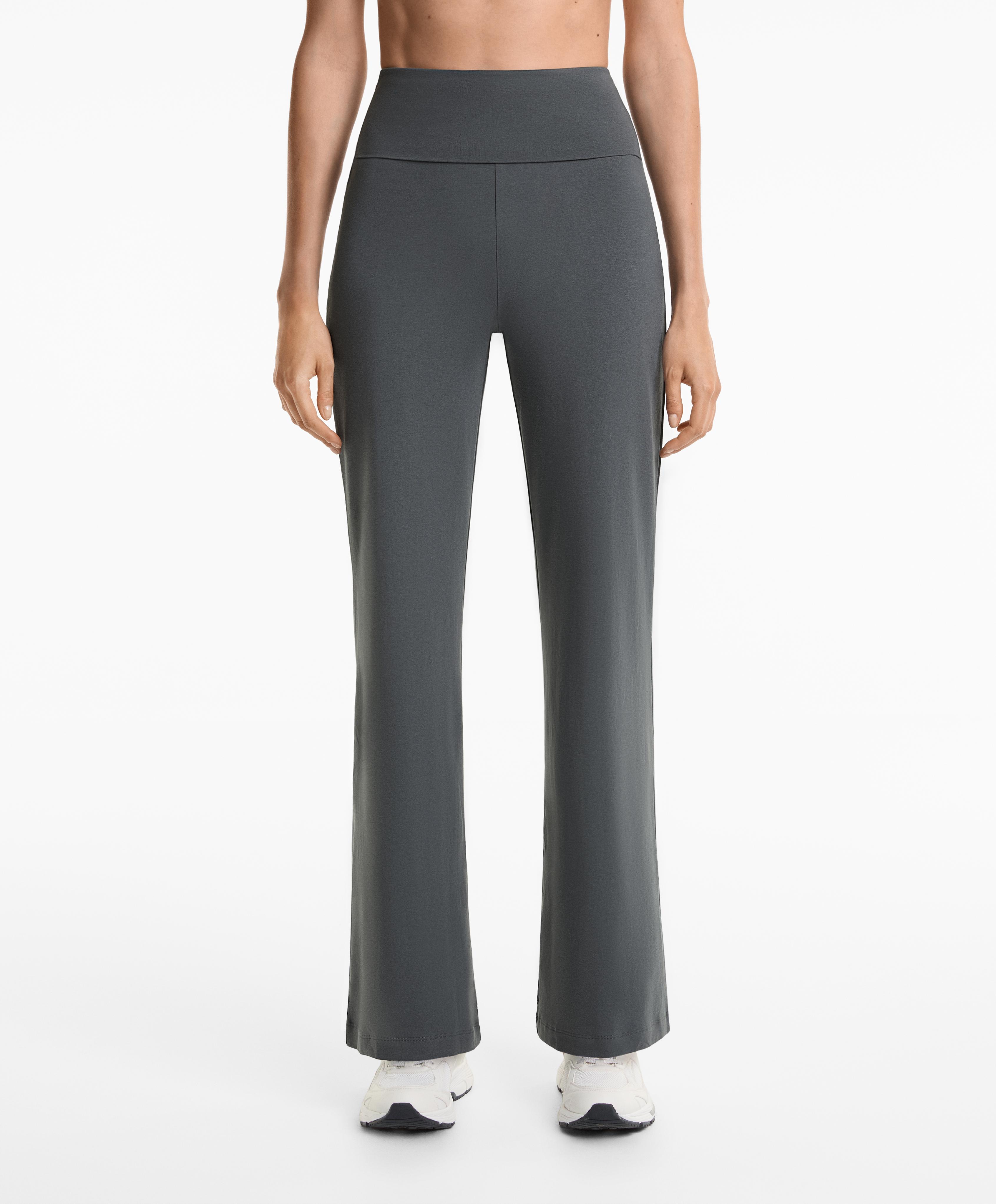 Foldover waist cotton blend flare trousers
