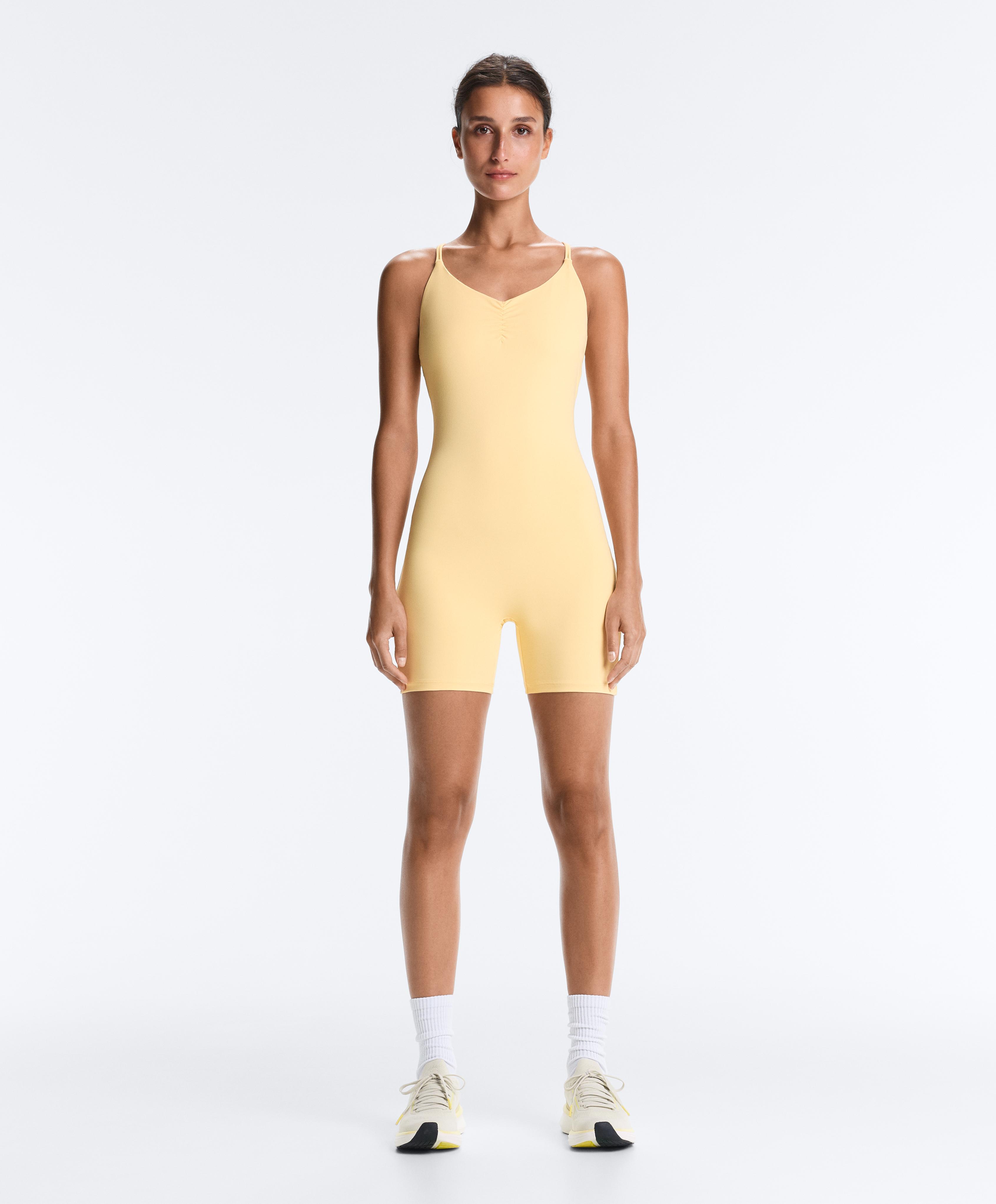 Comfortlux short jumpsuit with knot detail — PALE YELLOW