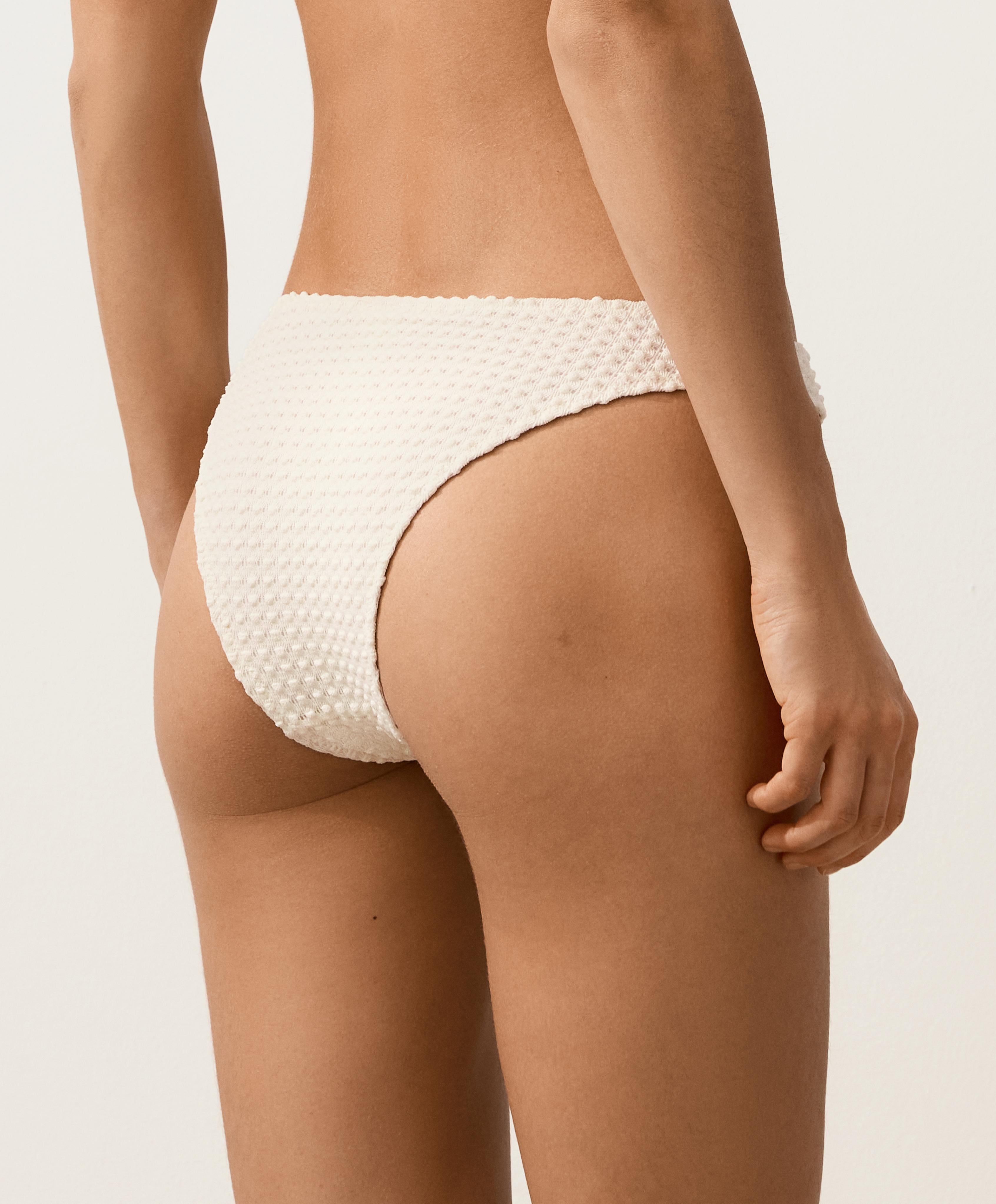 U-cut bubble-texture crochet medium-coverage bikini briefs — ECRU