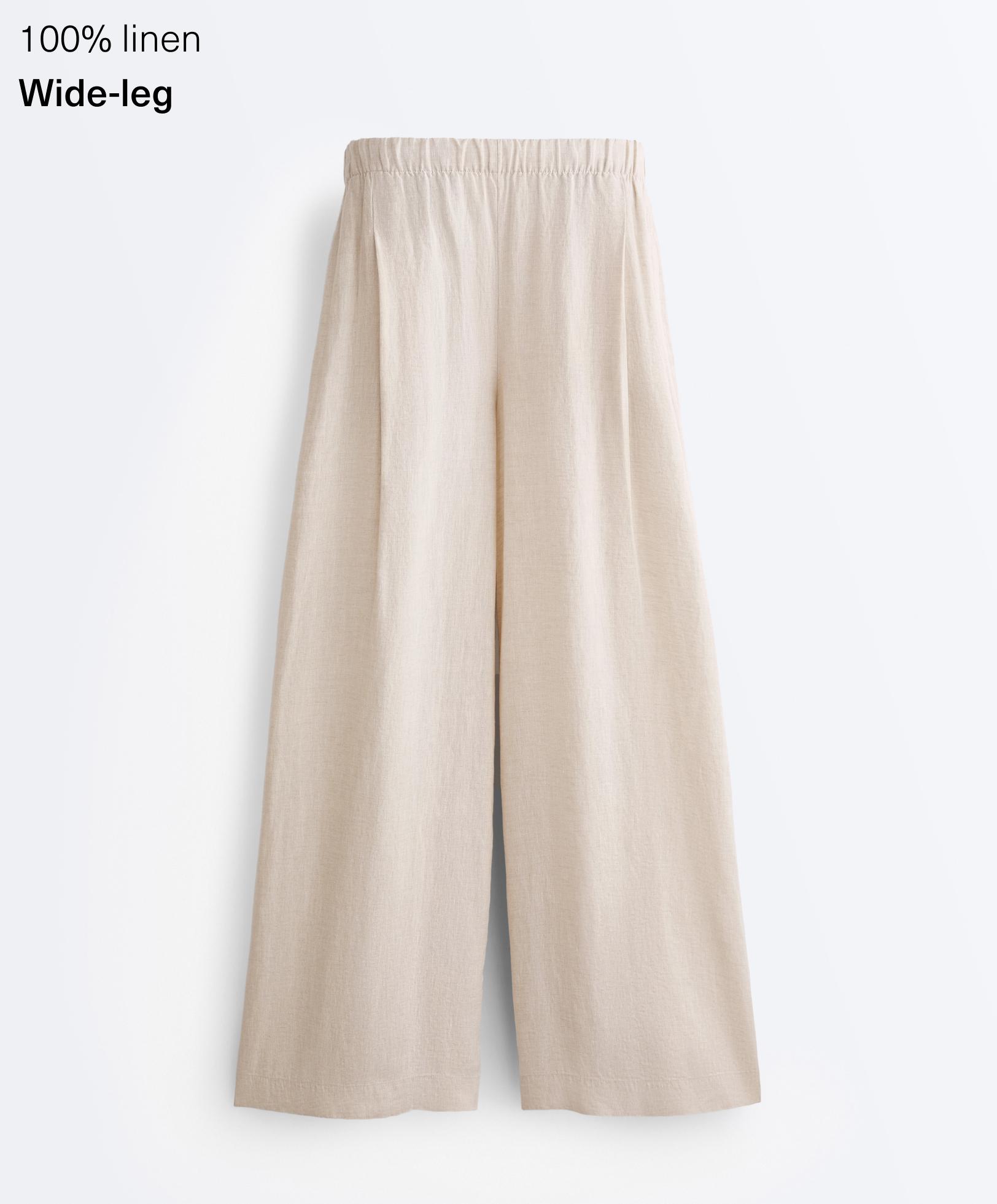 100% linen wide-leg trousers