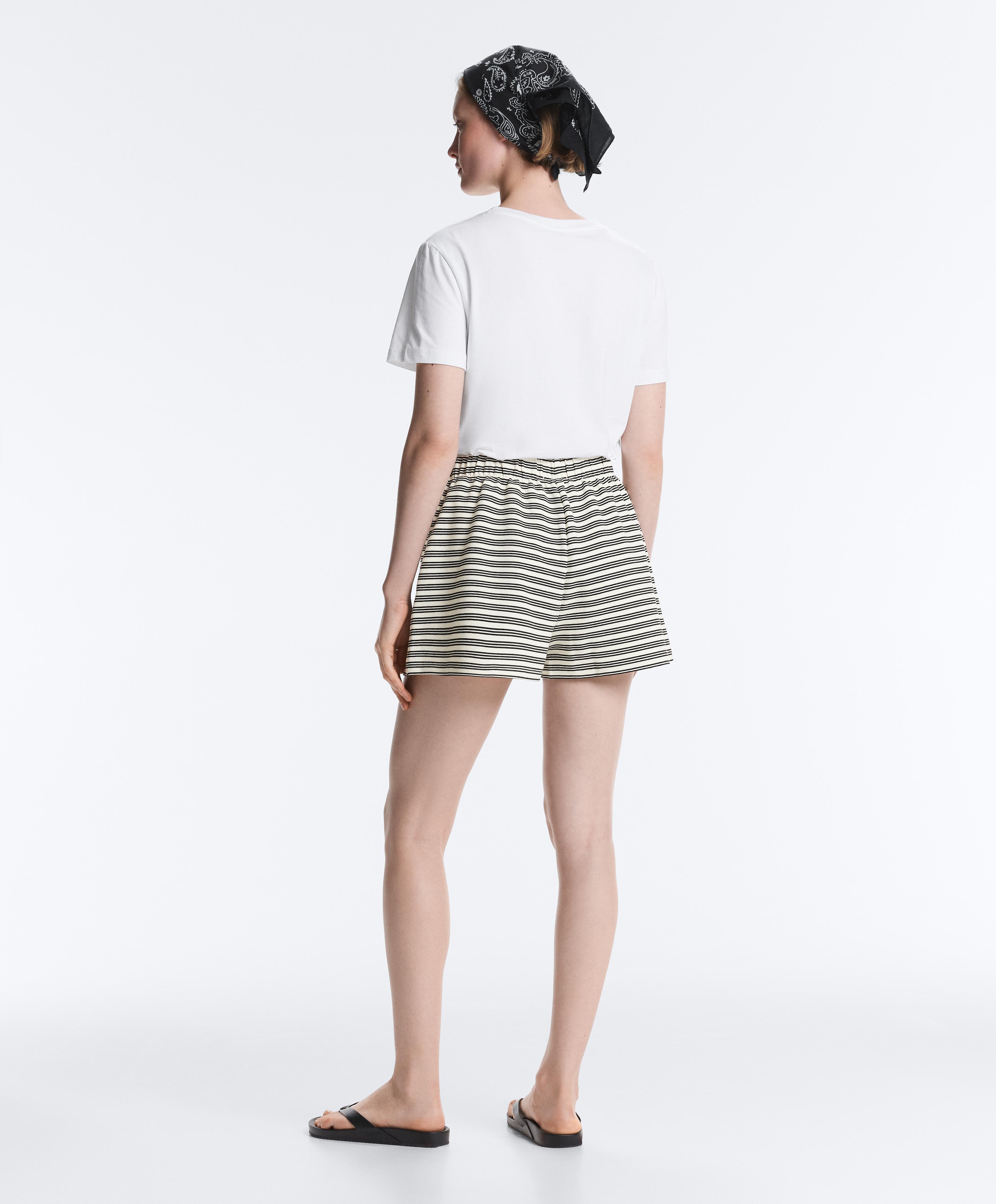 Cotton stripe shorts — PALE ECRU