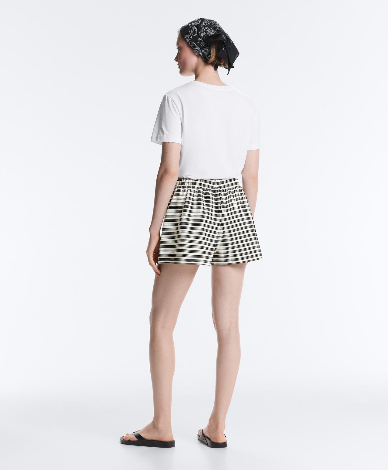 Cotton stripe shorts — PALE ECRU