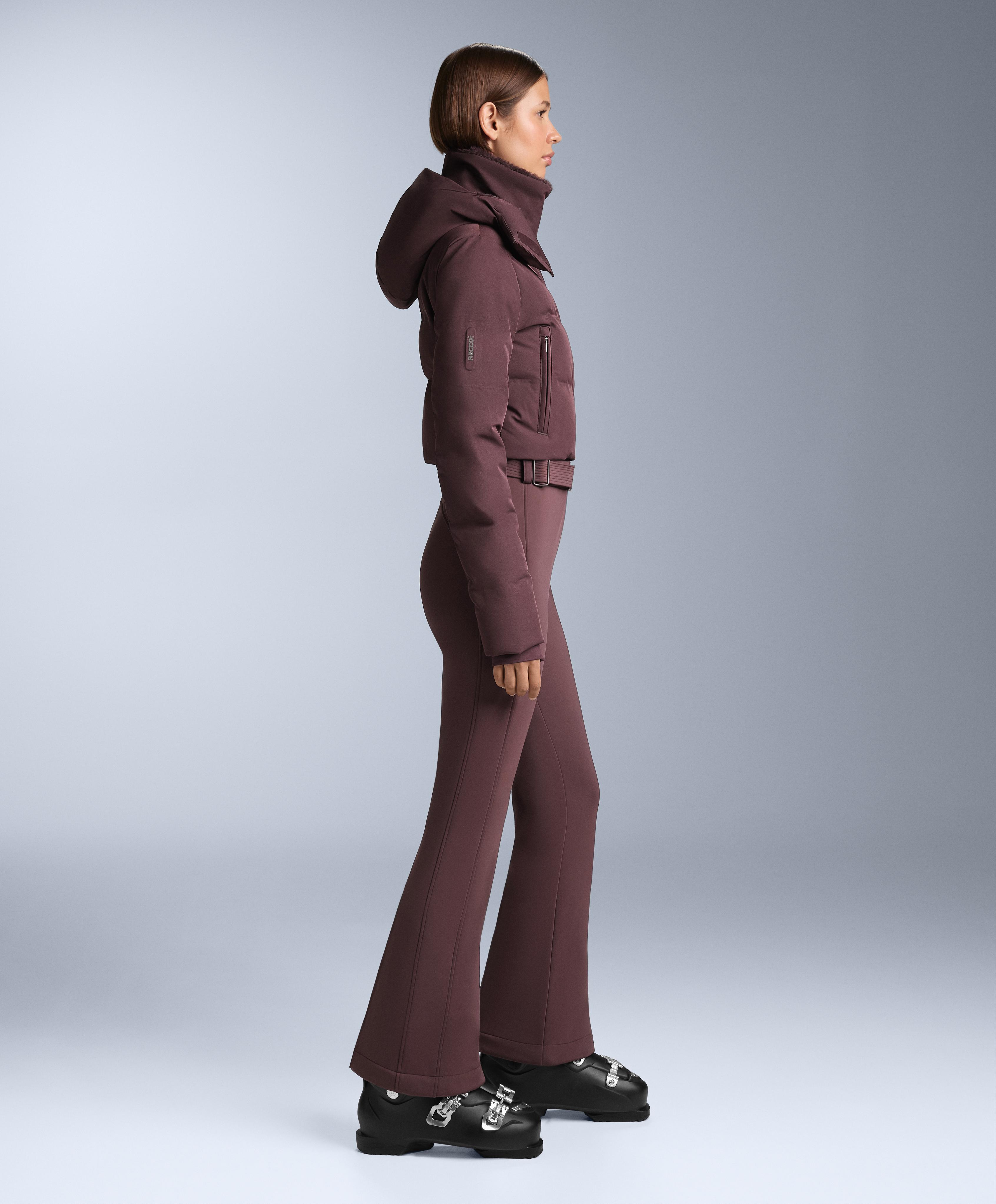 MINARDI PIUME SKI water-resistant padded jumpsuit with 80% down and 20% feather filling — DARK WINE RED