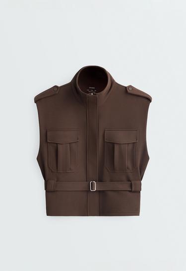 Utility piqué gilet with cotton belt — DARK BROWN 10