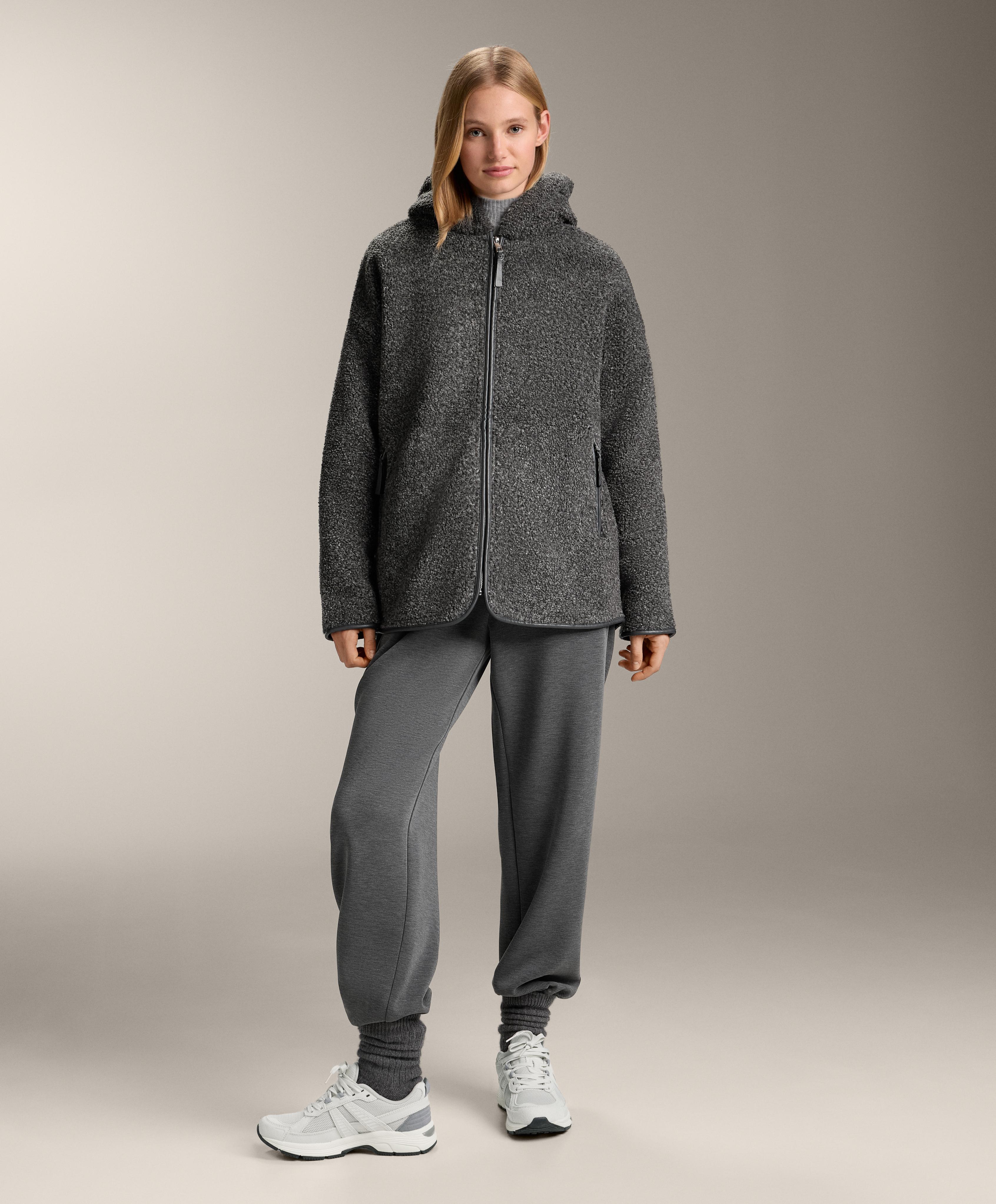 Oversize faux-shearling jacket with faux-fur lined hood — DARK-GREY MELANGE