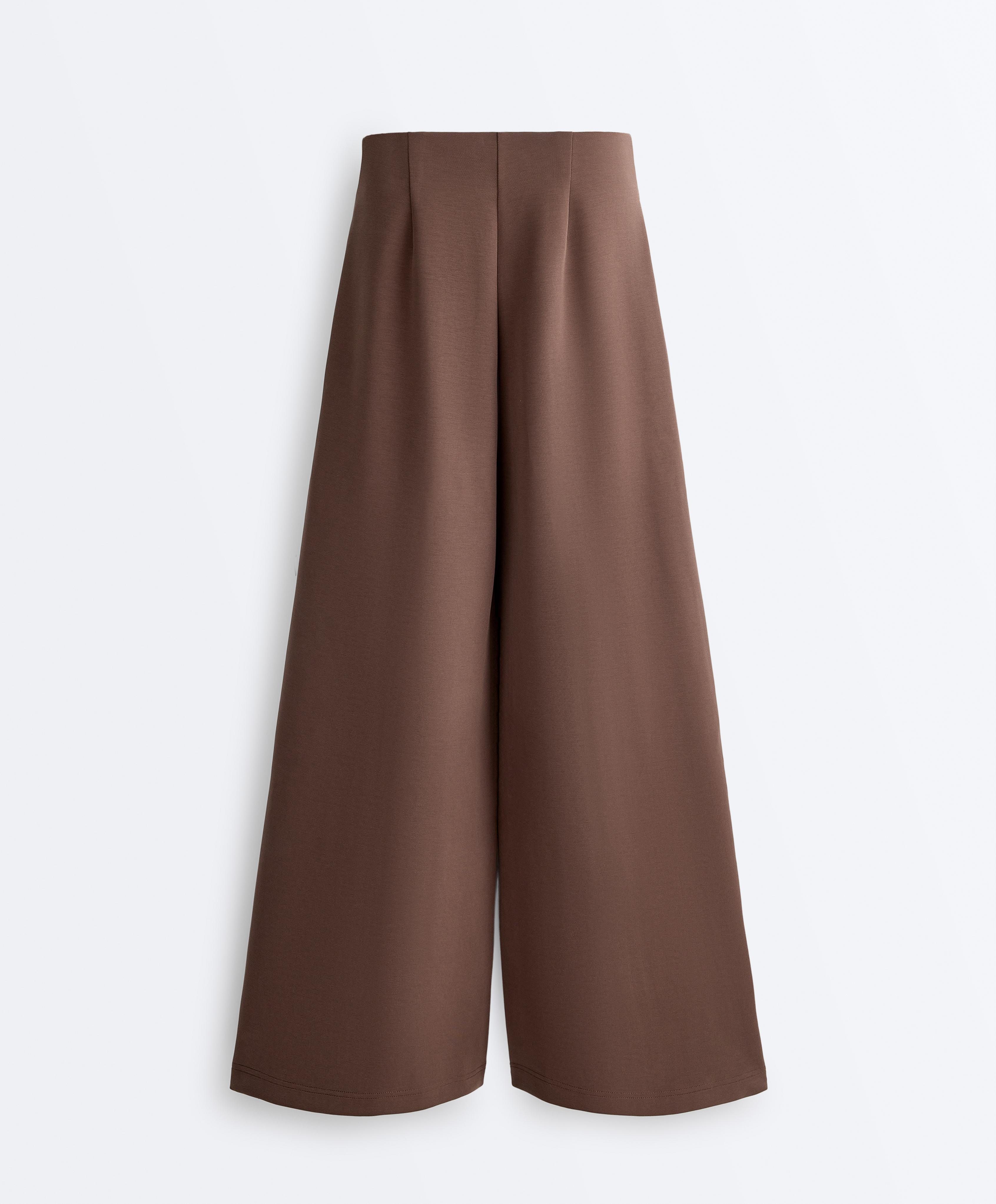 Straight-leg trousers with soft-touch modal and piping — MID-BROWN