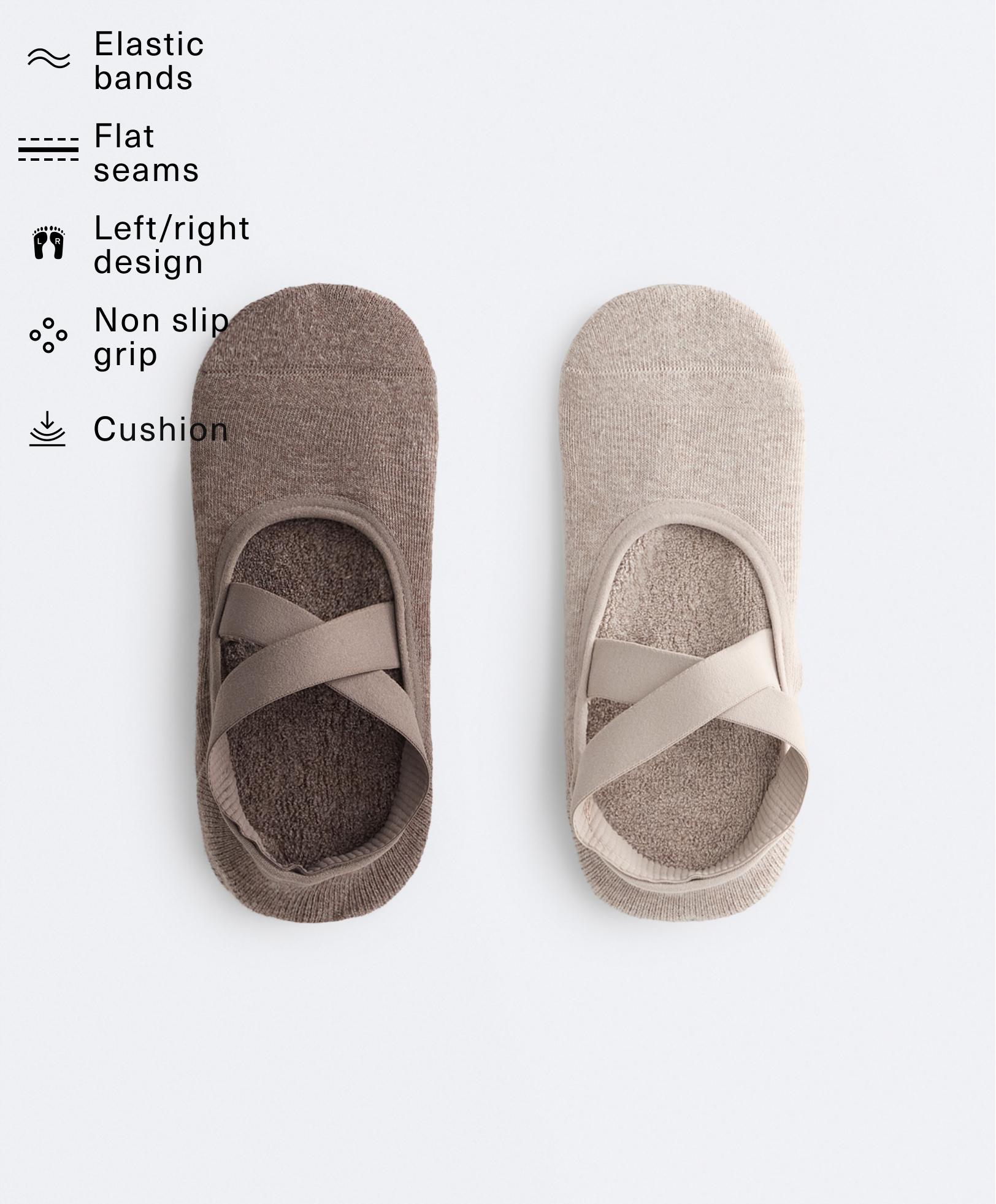 2 pairs of padded cotton blend yoga and Pilates socks with crossover straps