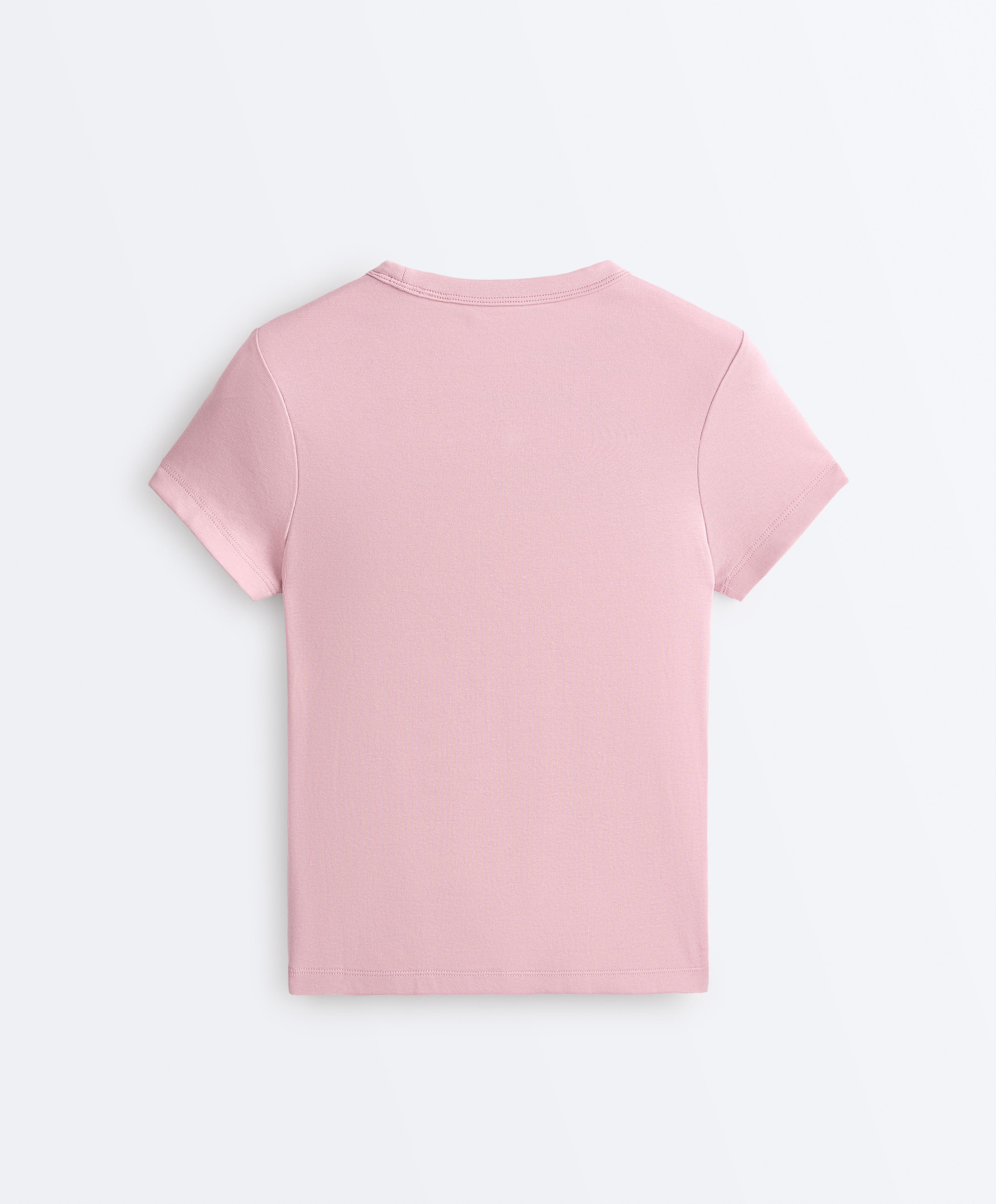 Fitted short sleeve rib T-shirt in cotton blend — PALE PINK